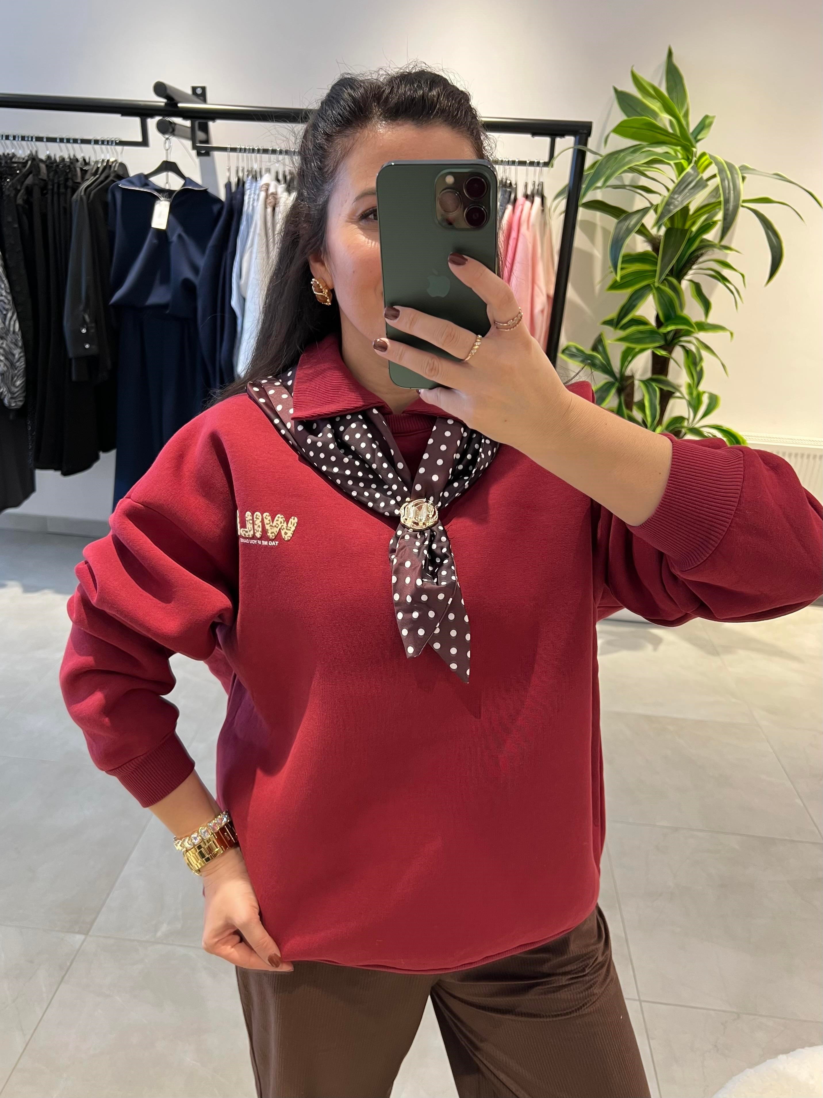 Bordo Şal Detaylı Sweat
