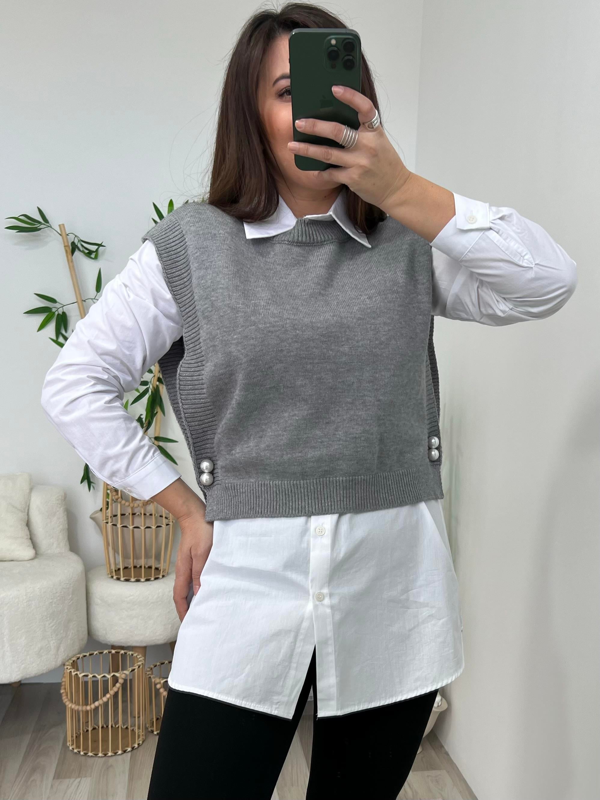 Çıkarılabilir Süveter Detaylı Gömlek- Süveter İkili Takım