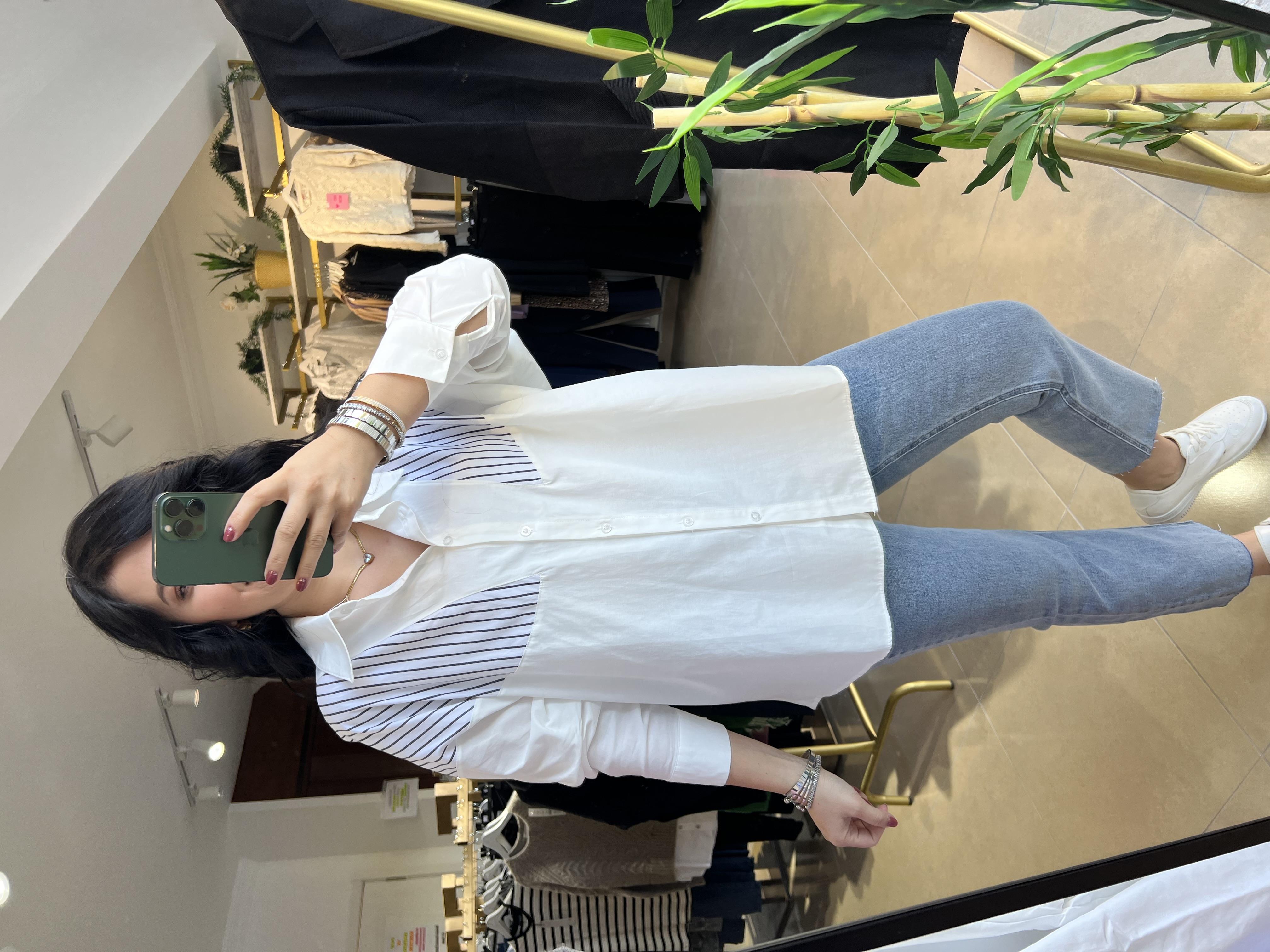 Çizgi Geçişli Oversize Gömlek