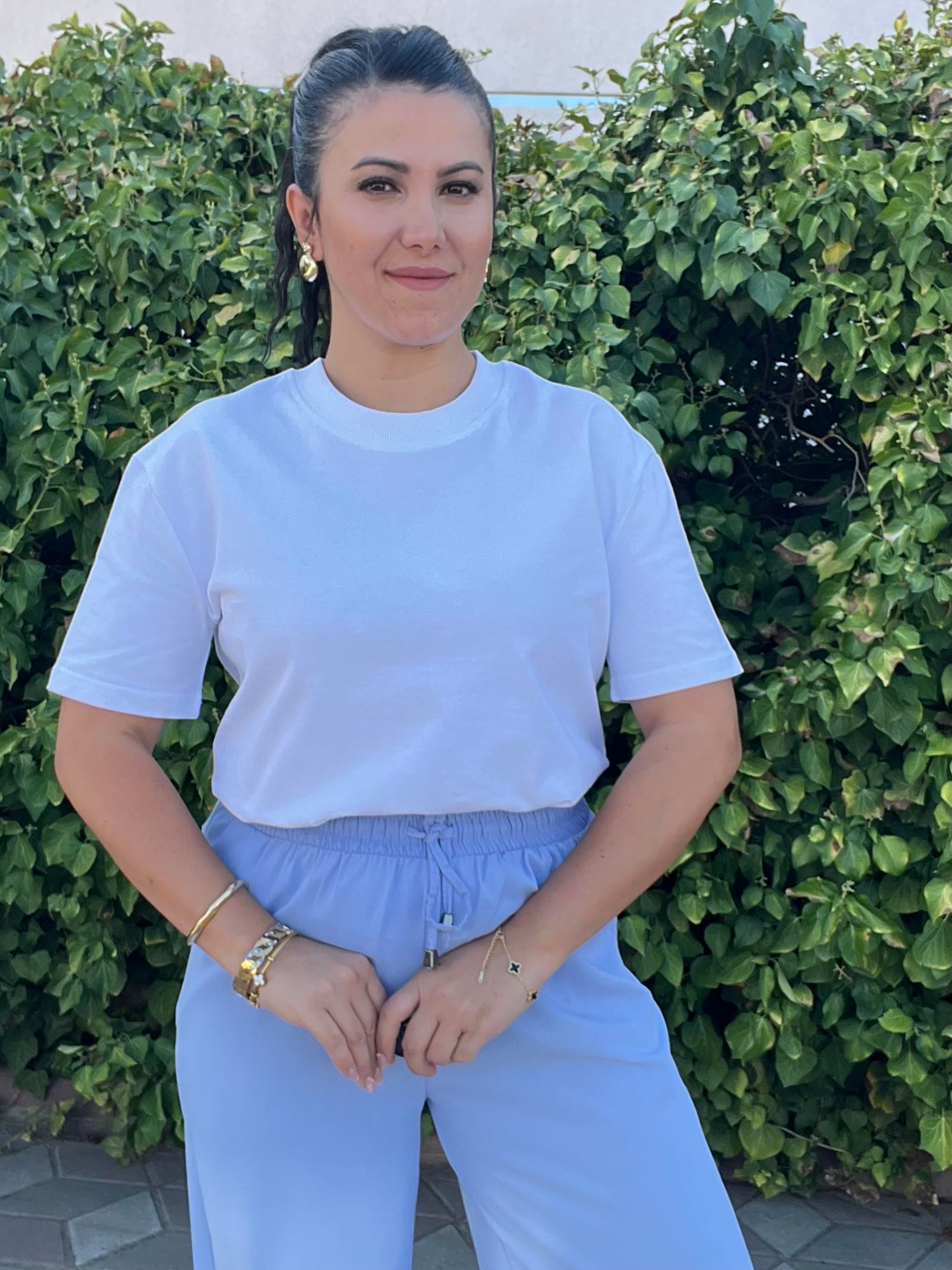 Dilvin Beyaz Dekoratif Yaka Premium Tişört