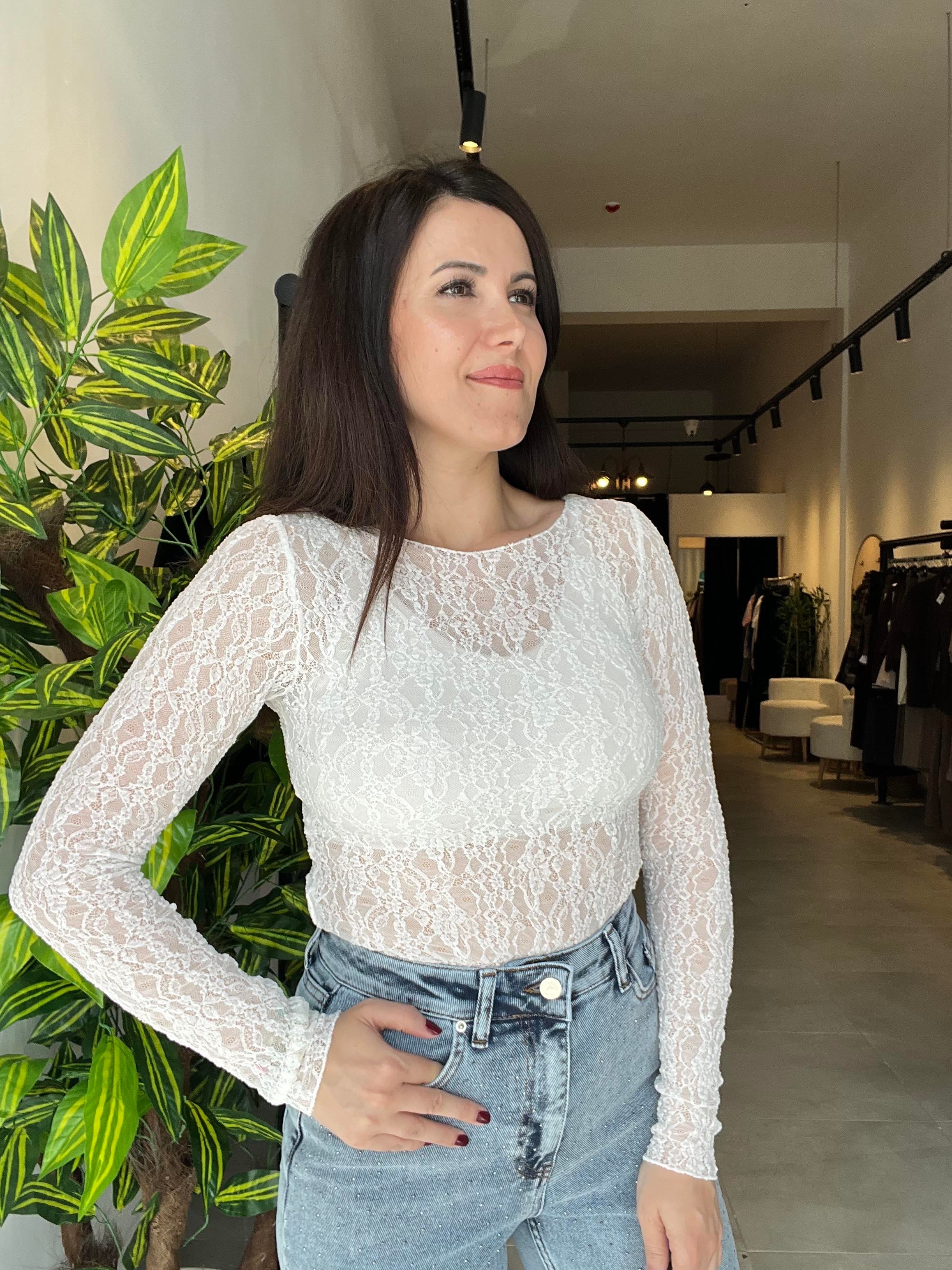 Dilvin Ekru Transparan Bluz