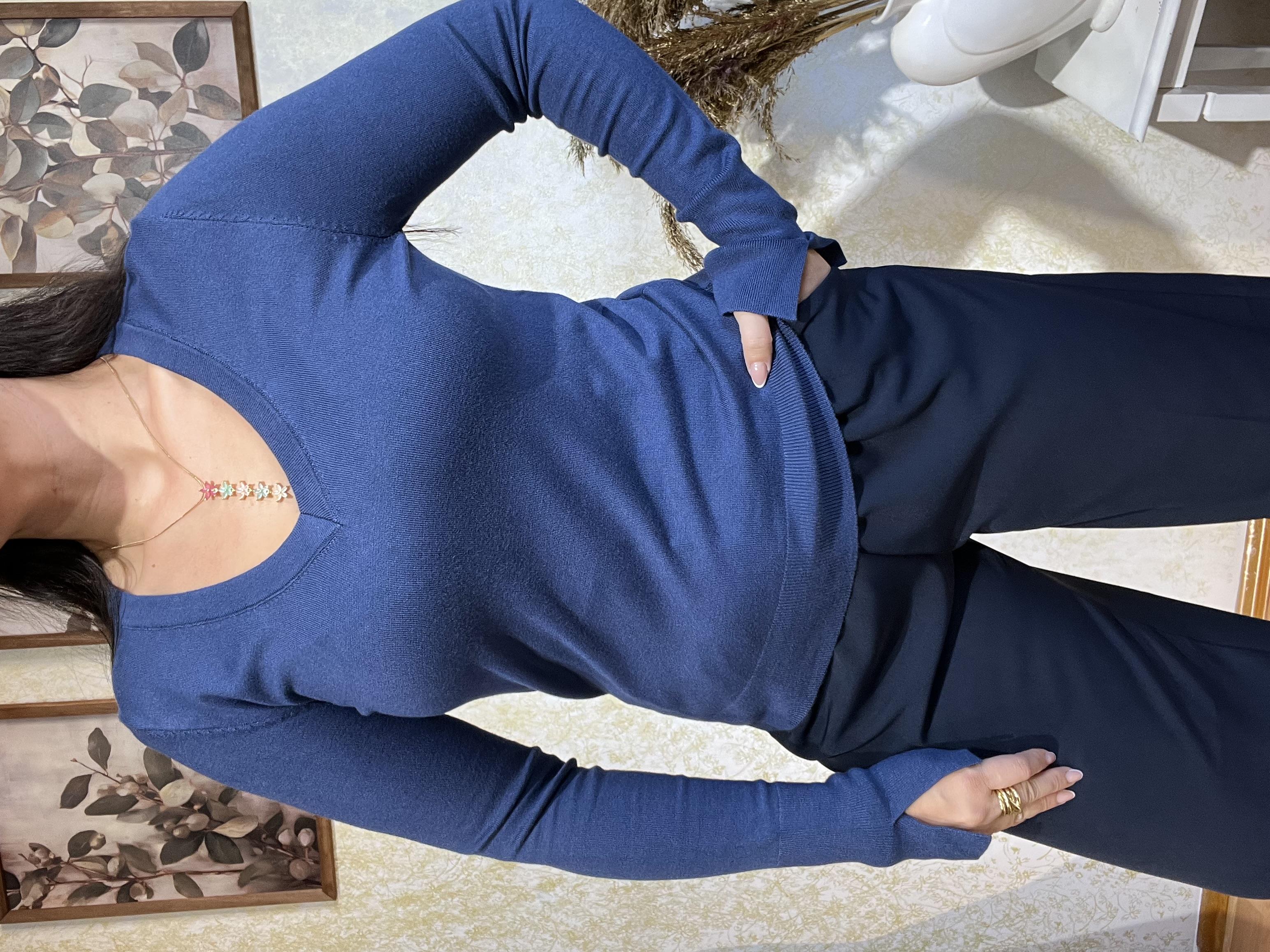 Dilvin İndigo V Yaka Triko