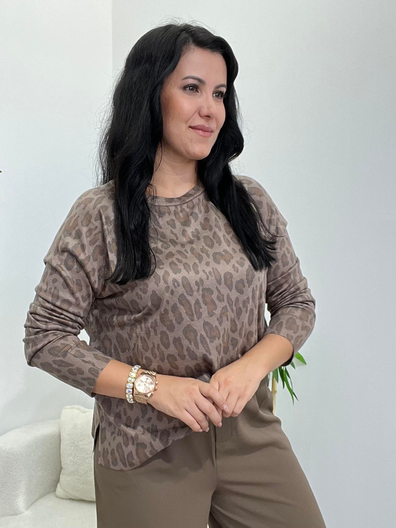 Dilvin Leopar Desenli İnce Triko Bluz