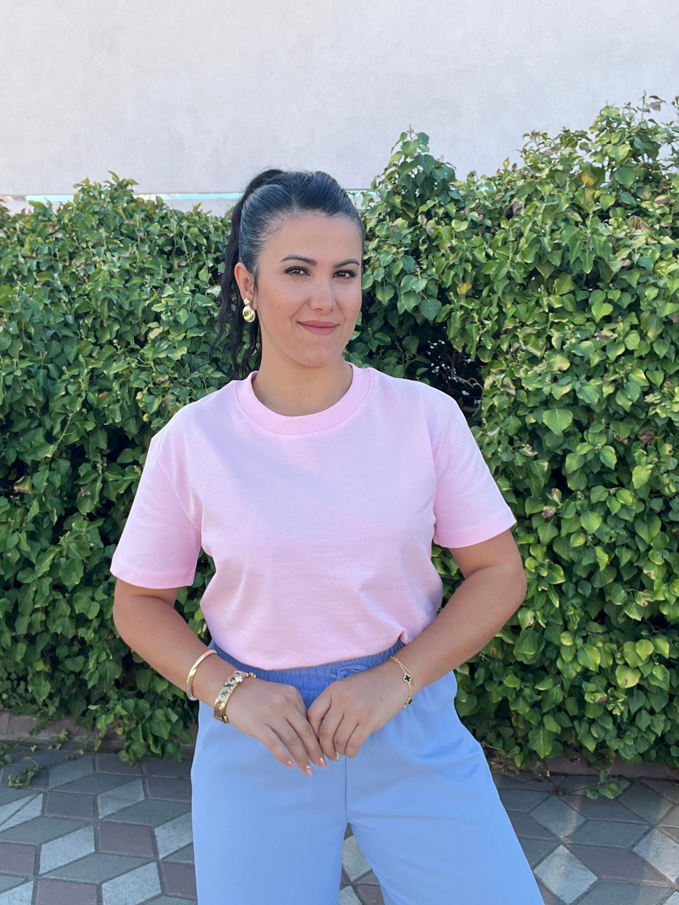 Dilvin Pembe Dekoratif Yaka Premium Tişört