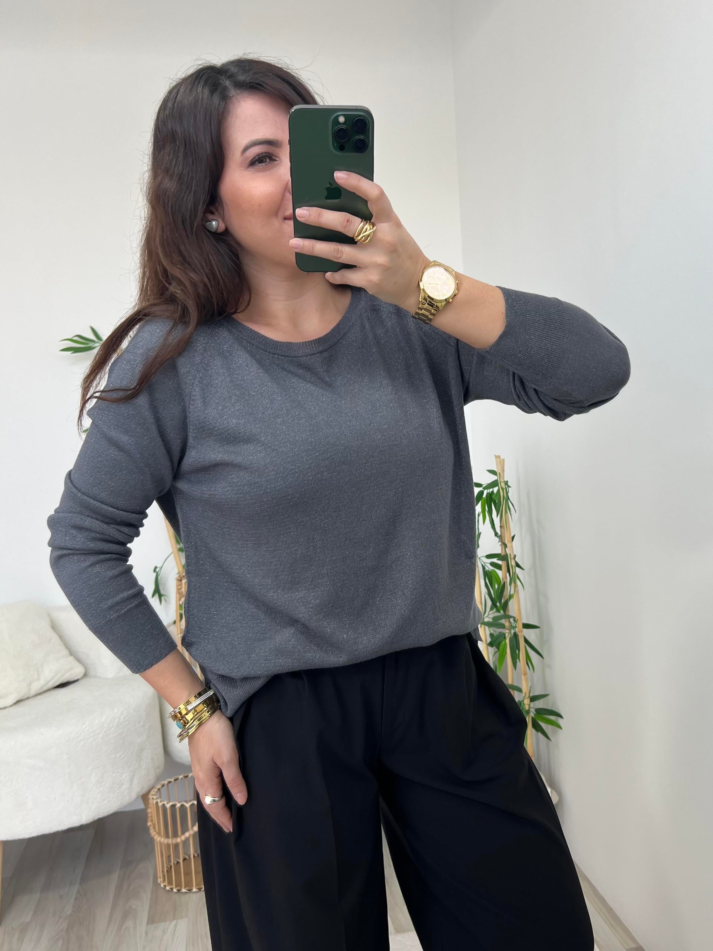 Dilvin Sim Geçişli Gri İnce Triko Bluz