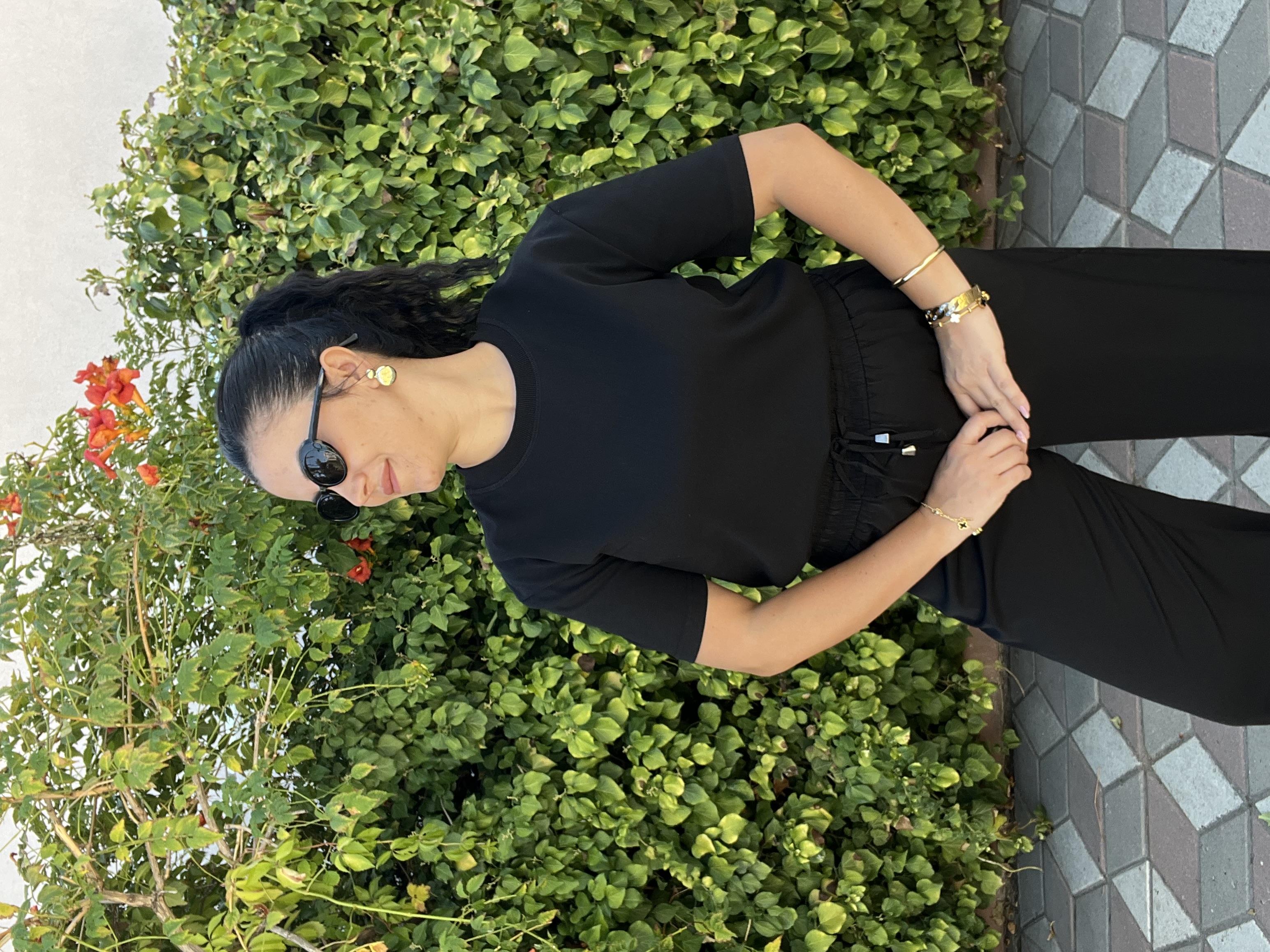 Dilvin Siyah Dekoratif Yaka Premium Tişört