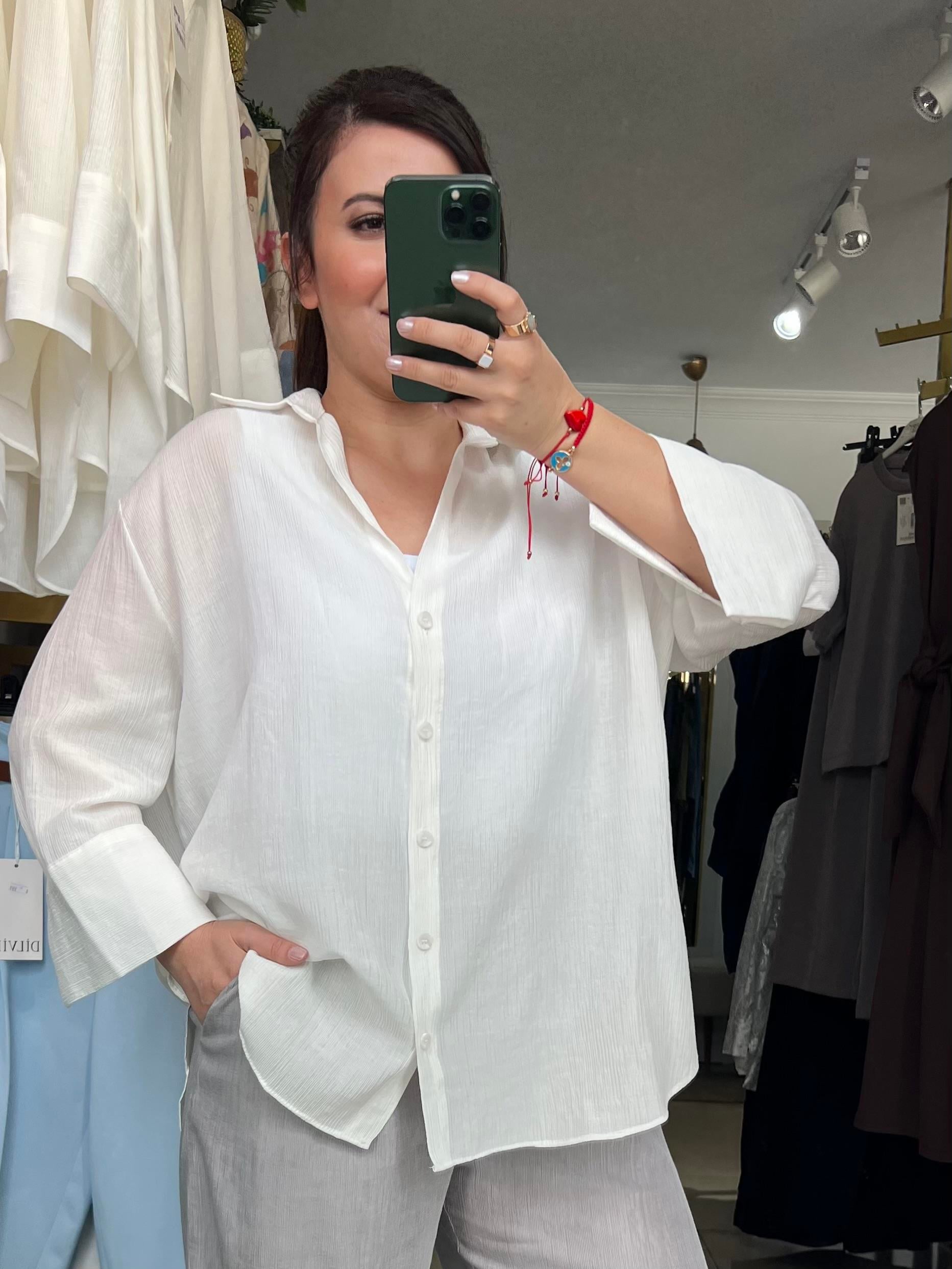 Ekru Bermuda Kol Salaş Gömlek