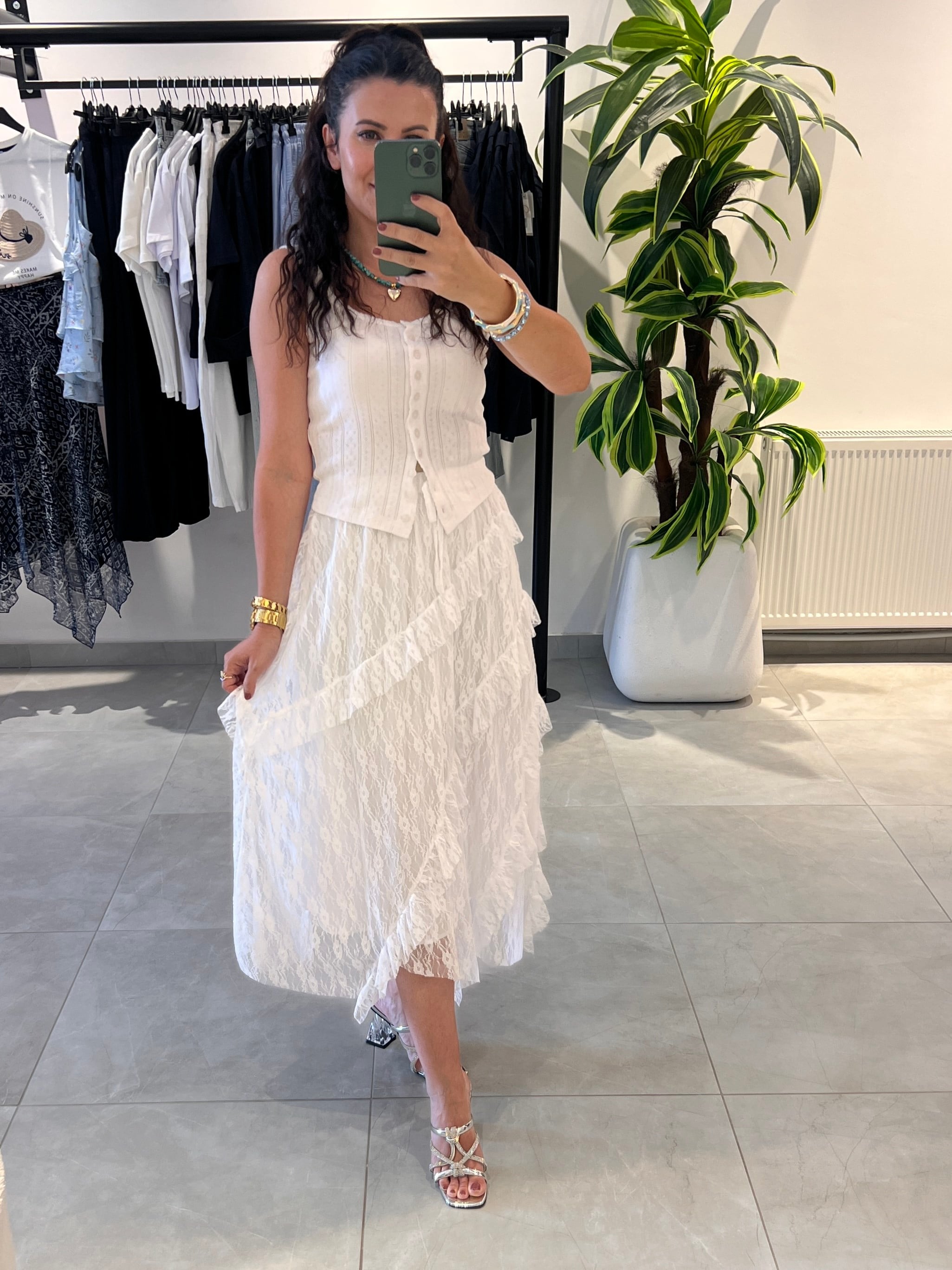 Ekru Riviera Dantelli Etek