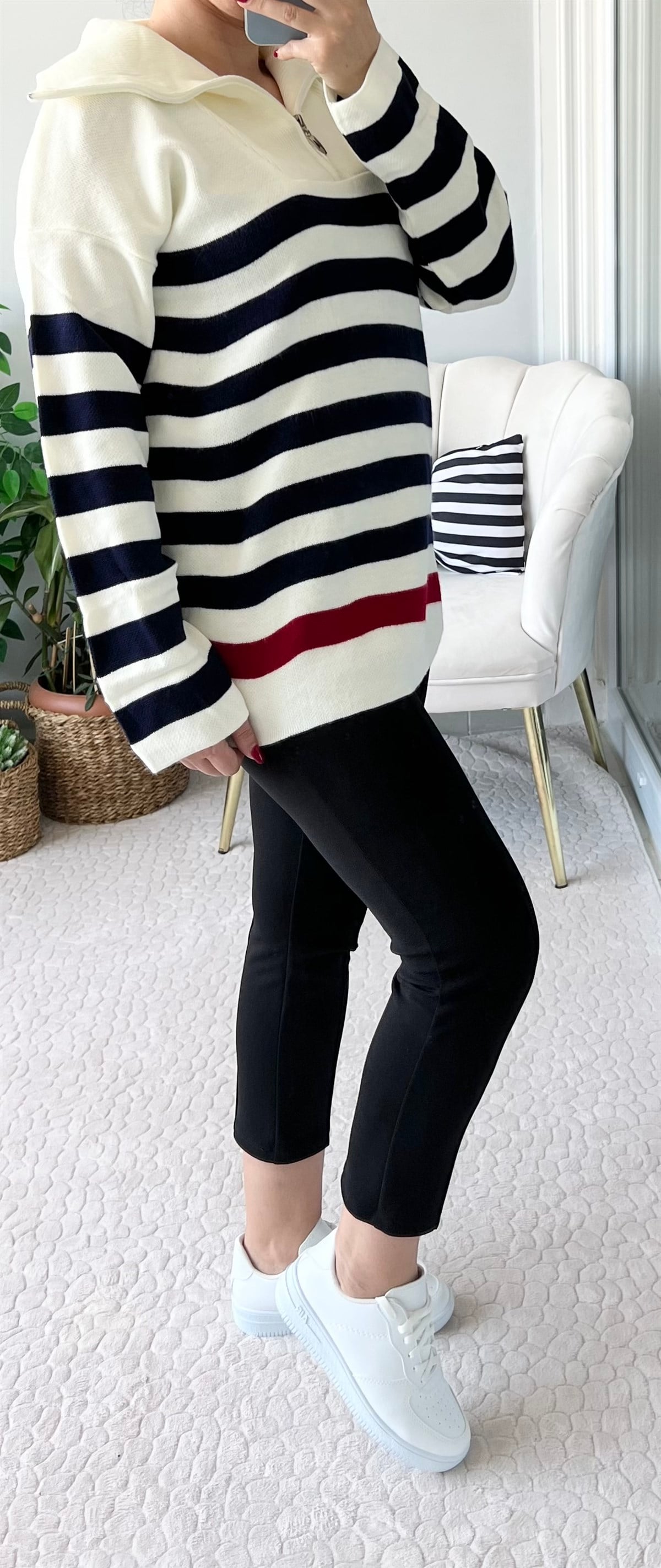 FERMUARLI ÇİZGİLİ TRİKO KAZAK