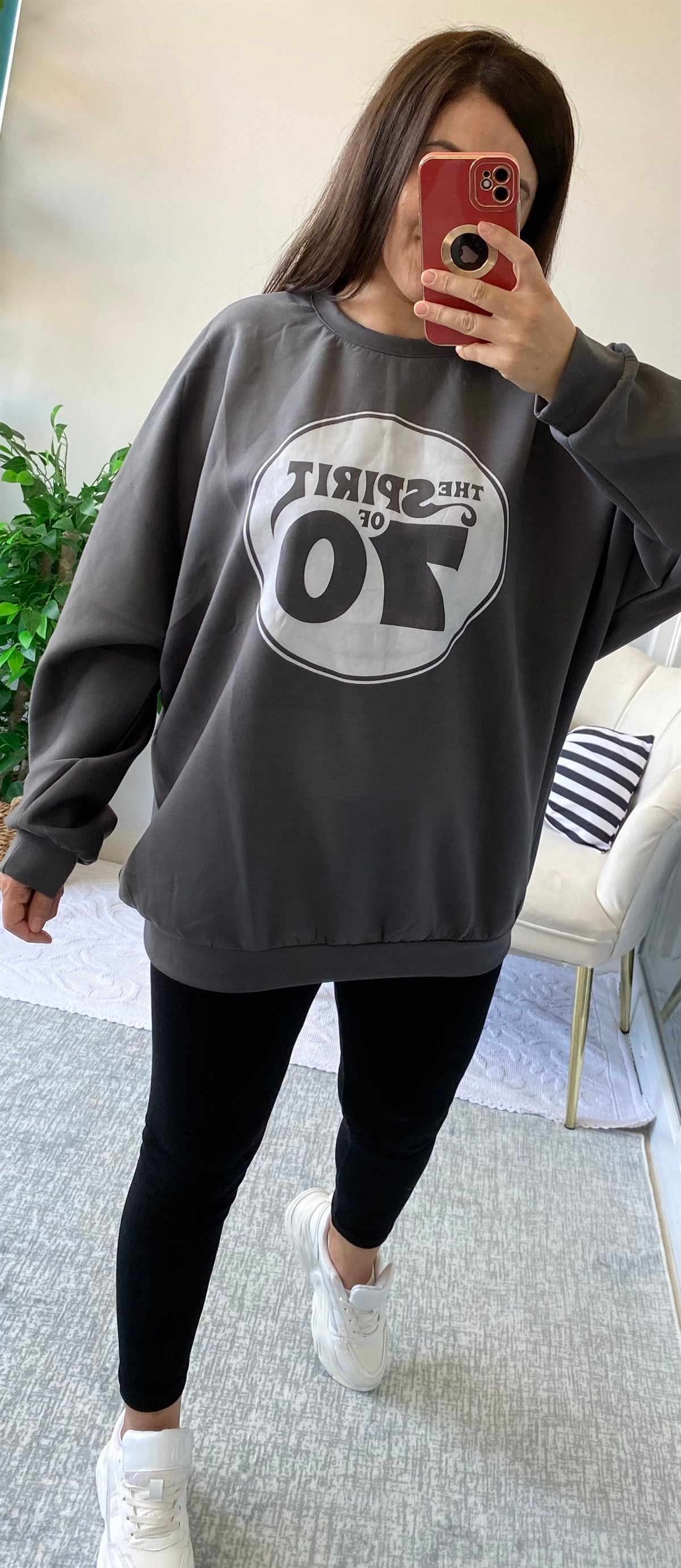 GRİ BASKILI OVERSIZE SWEAT