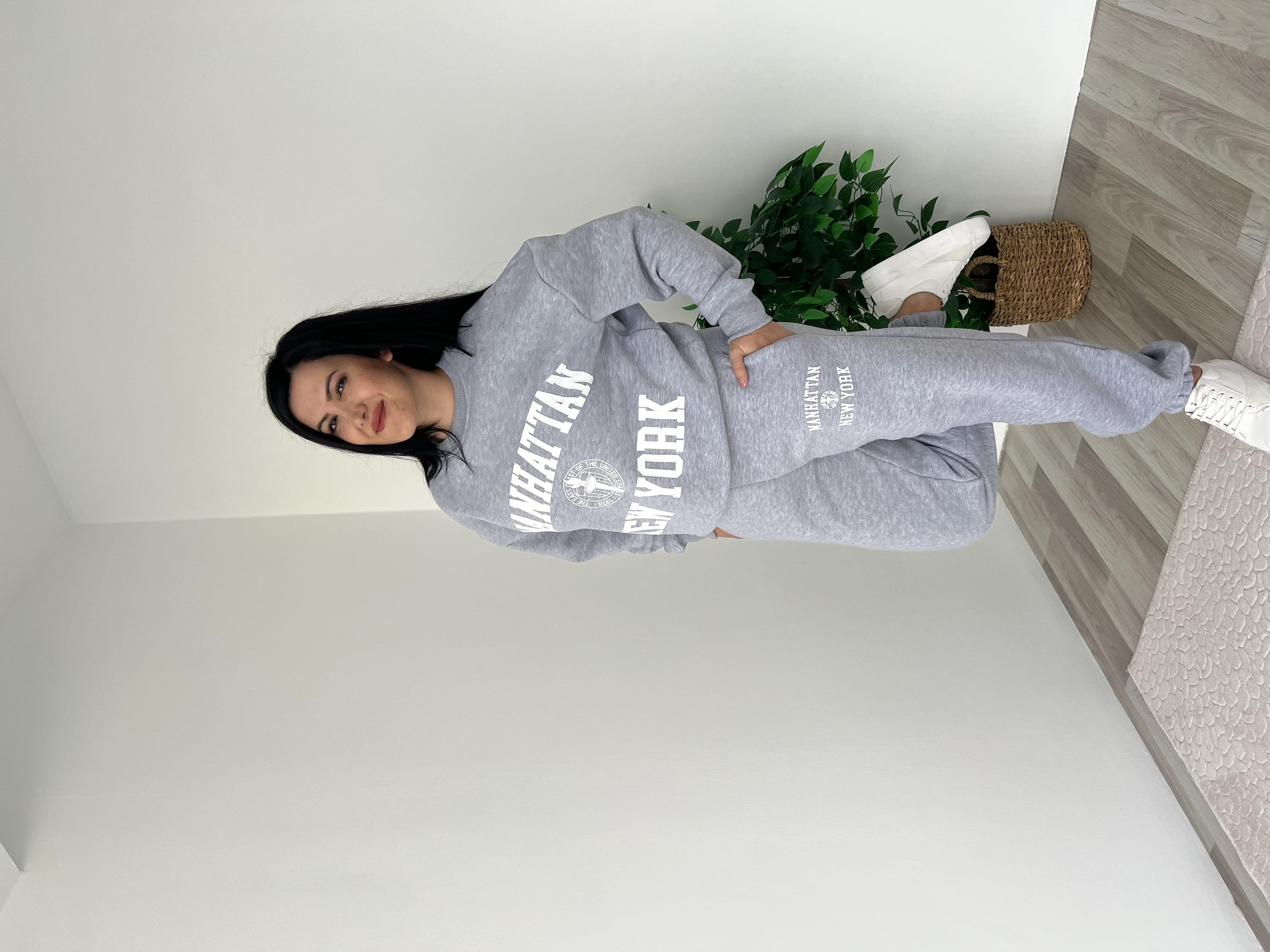 Gri Baskılı Sweat Takım