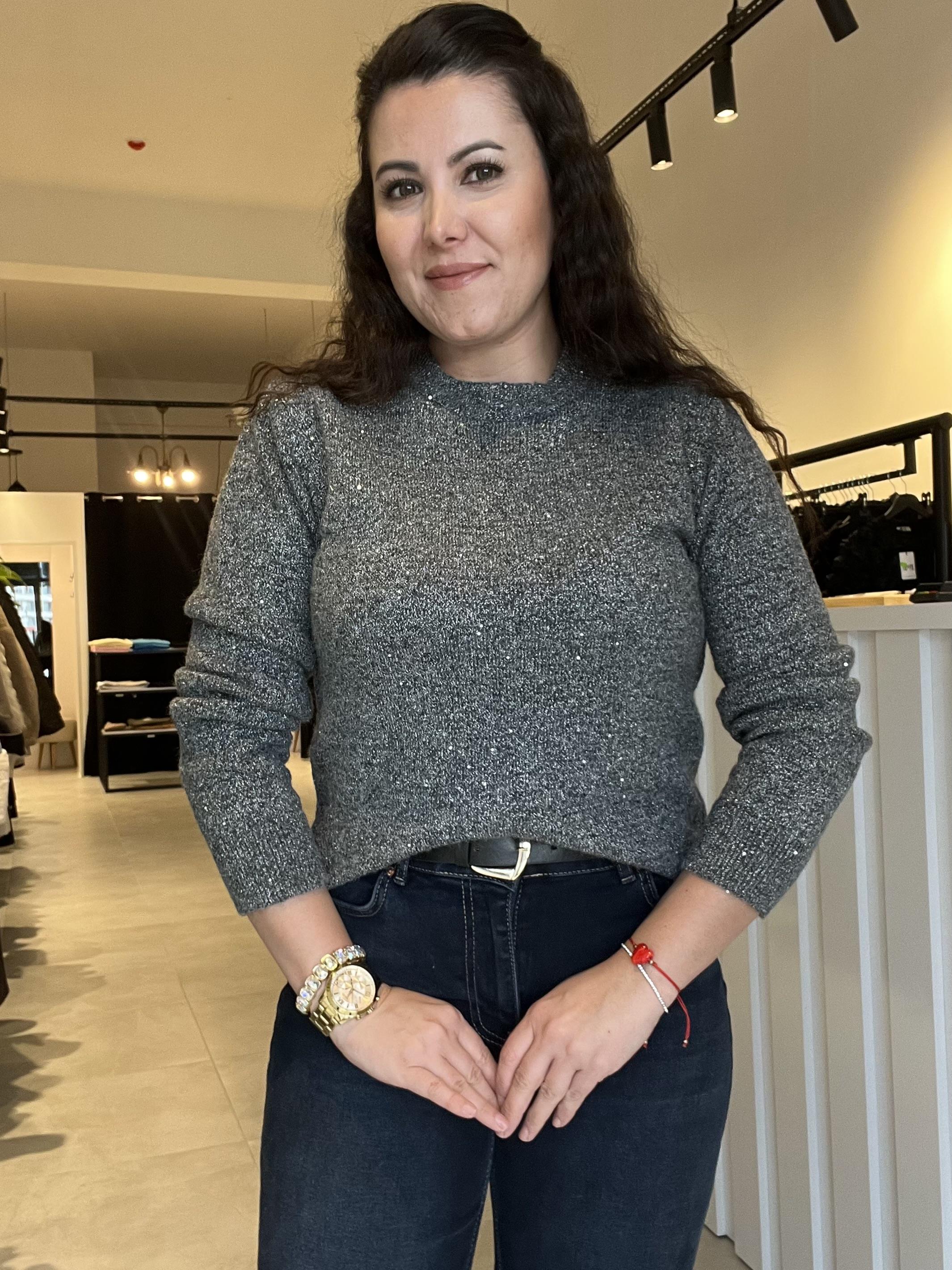 Gri Sim Geçişli Triko Kazak