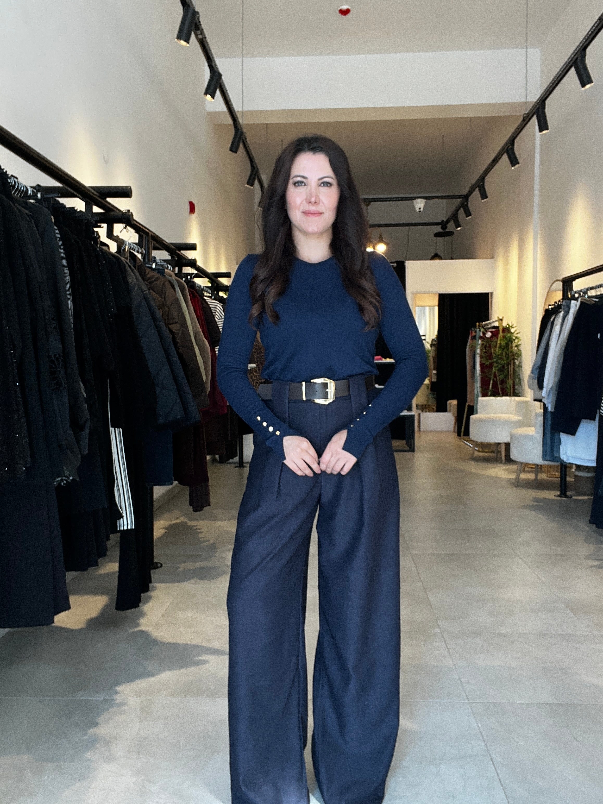 İndigo Mavi Kemerli Marka Model Pantolon
