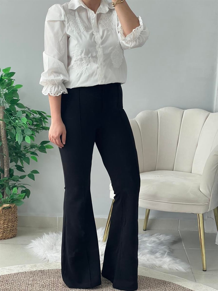 İspanyol Paça Likralı Siyah Pantolon