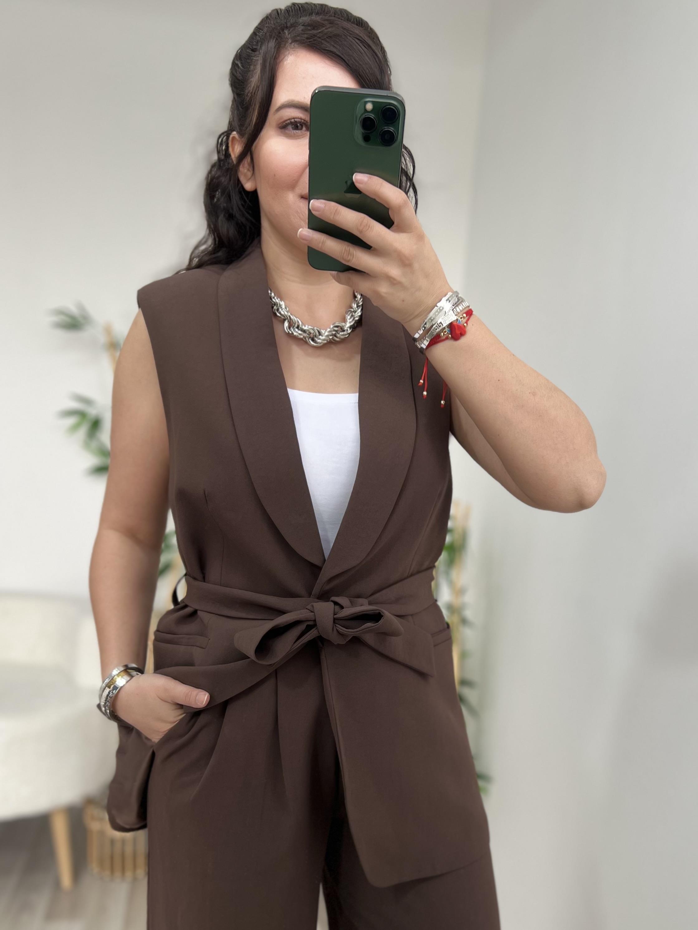 Kahverengi Yelek Pantolon İkili Premium Takım