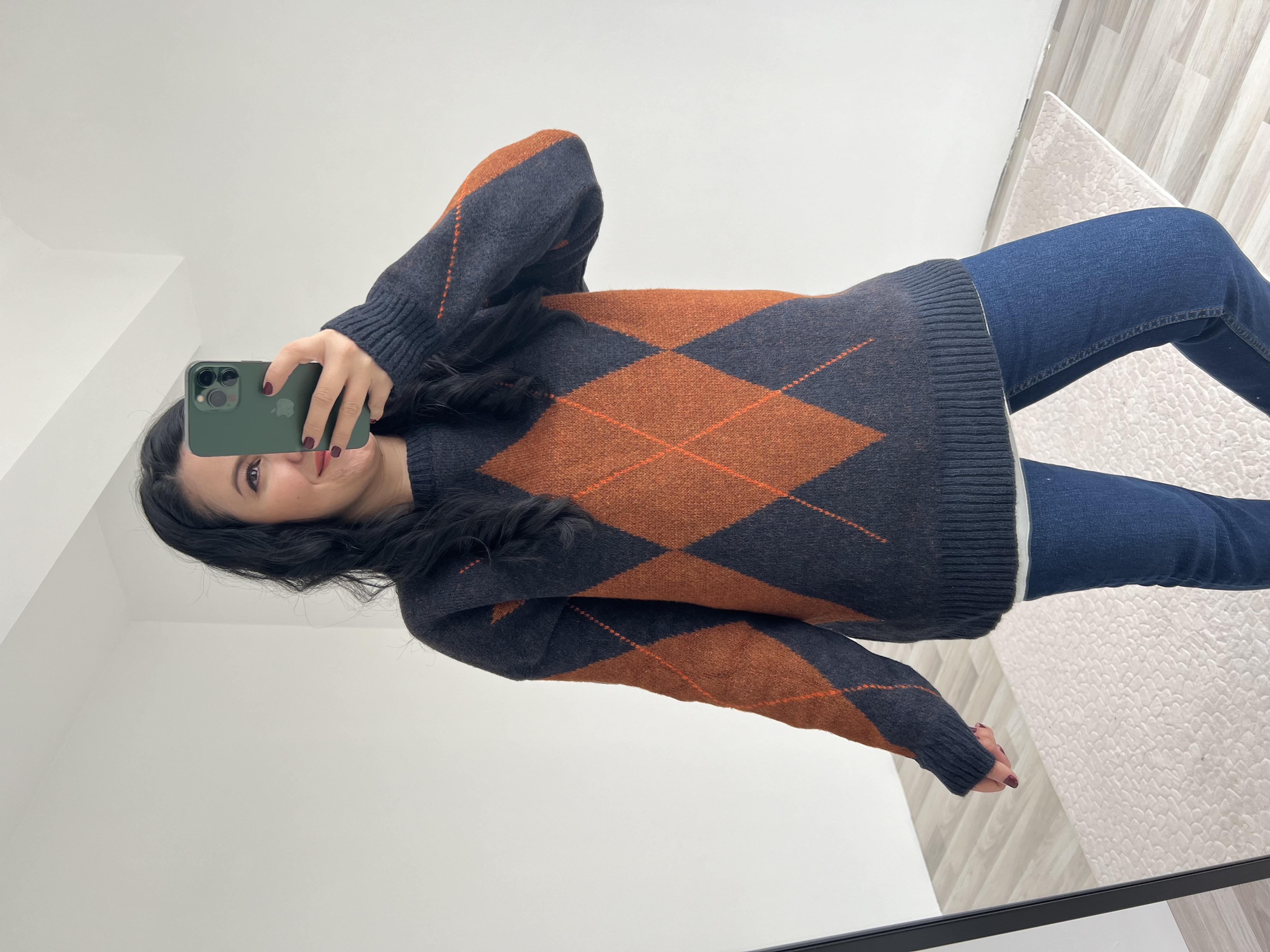 KİREMİT LACİVERT BAKLAVA DİLİMLİ KAZAK