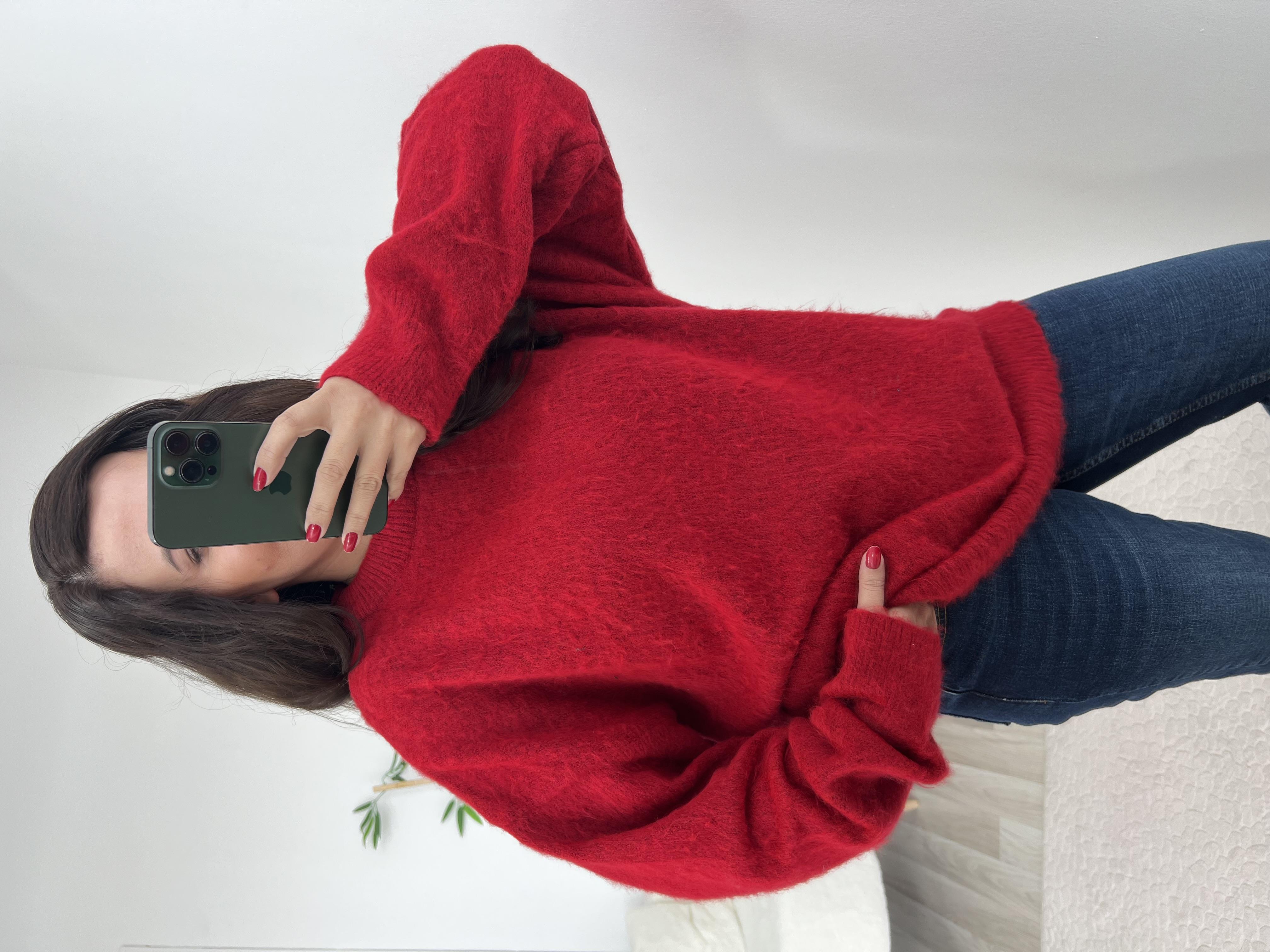 Kırmızı MD Oversize Kazak