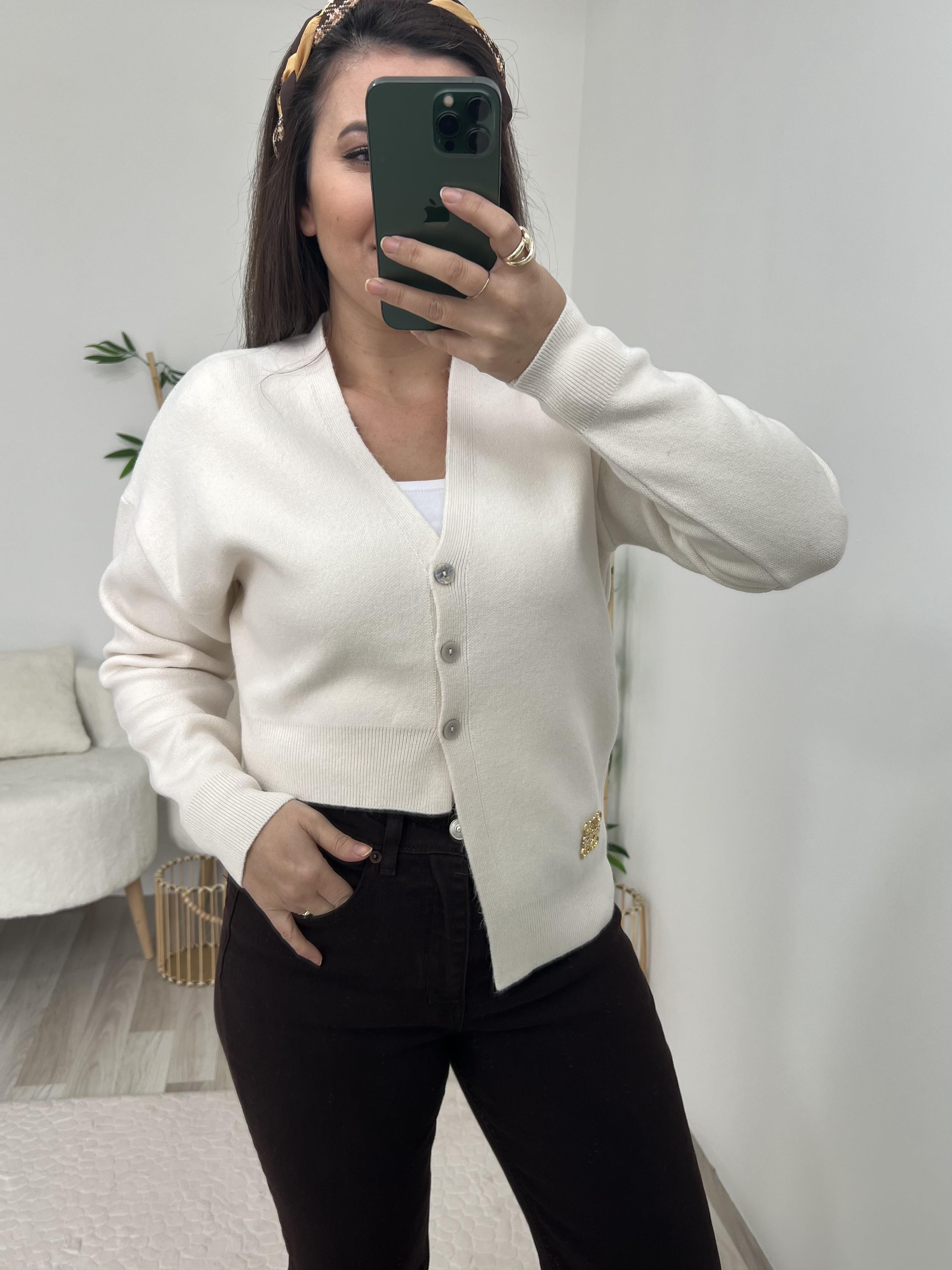 Krem Asimetrik Hırka