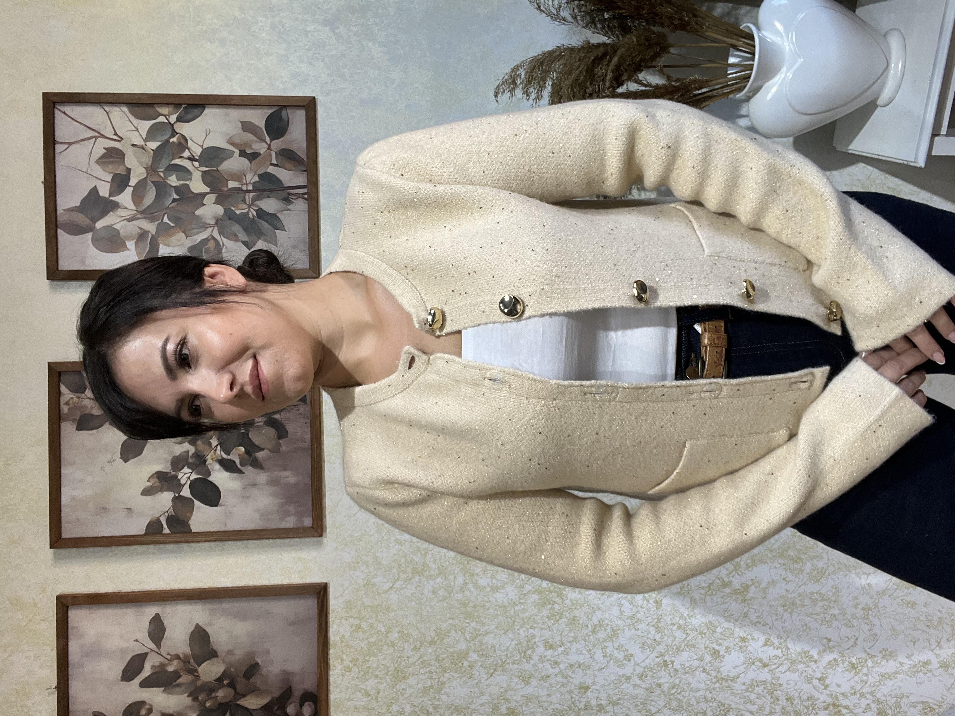 Krem Dilvin Sim Geçişli Ceket Hırka