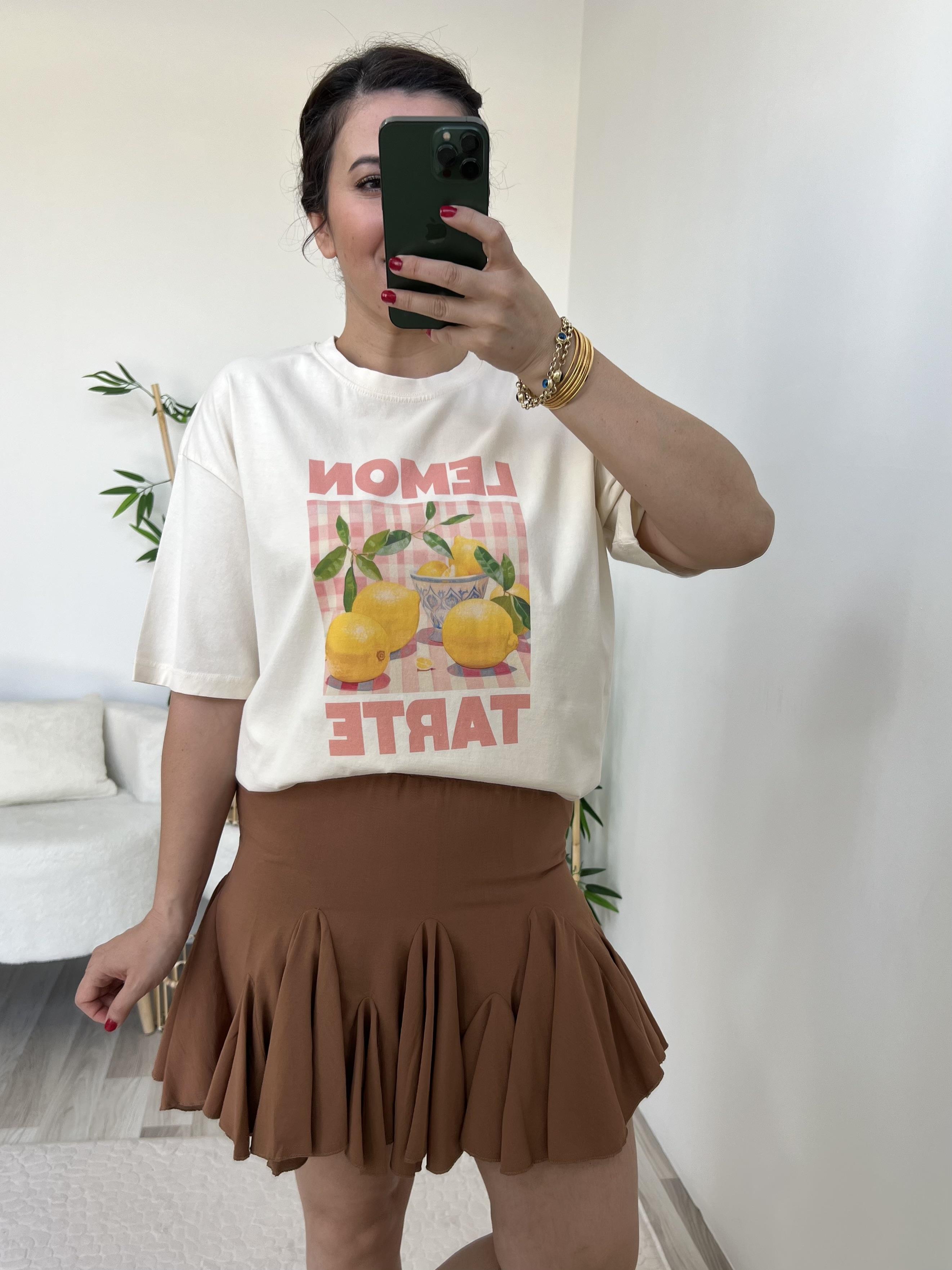 Krem Limon Baskılı Tişört