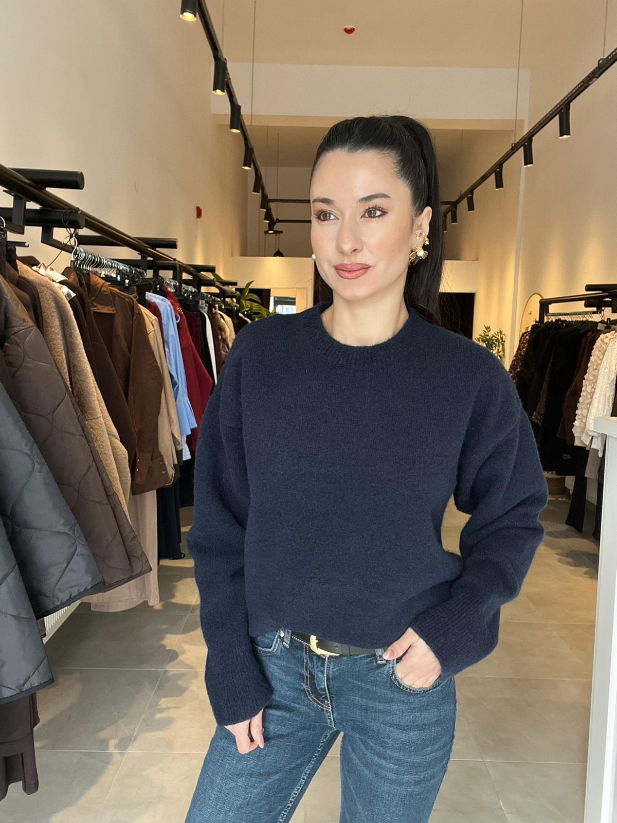 Lacivert Bisiklet Yaka Basic Kazak