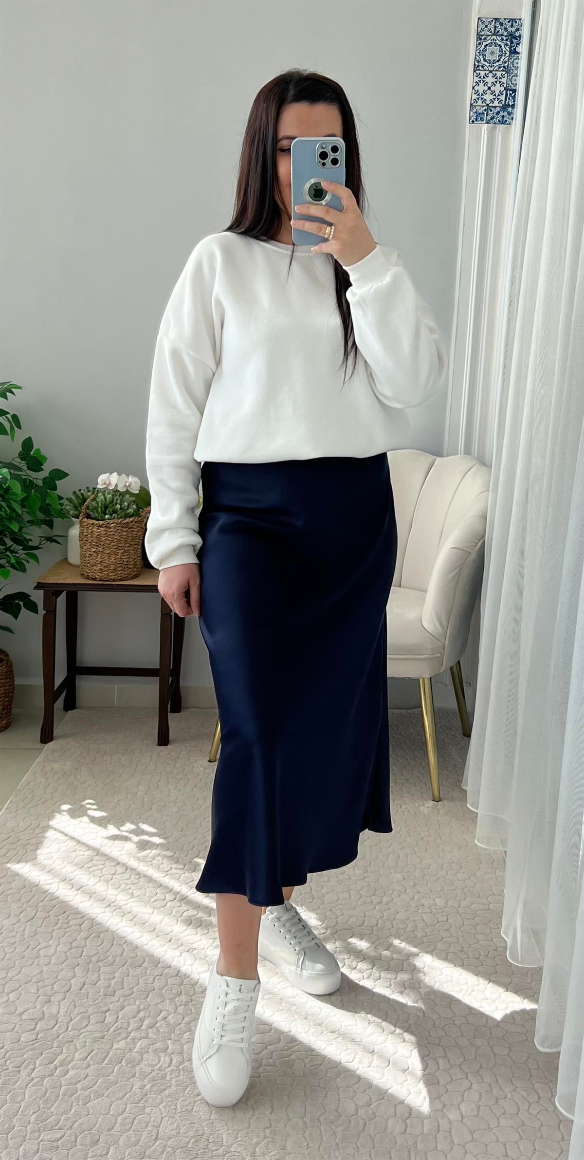 Lacivert Krep Saten Etek