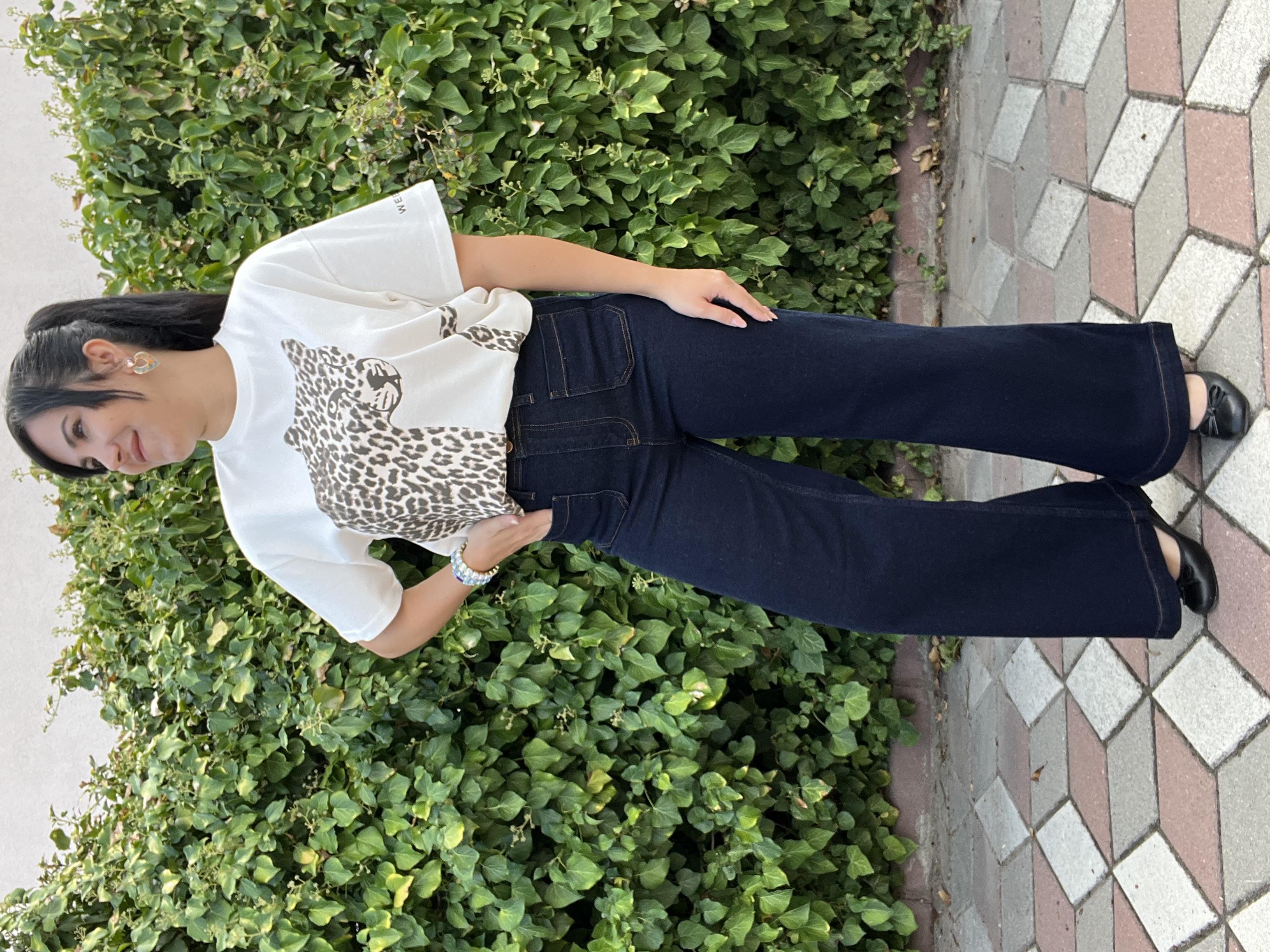 Lacivert Önü Çift Cepli Likralı Flare Jean Pantolon