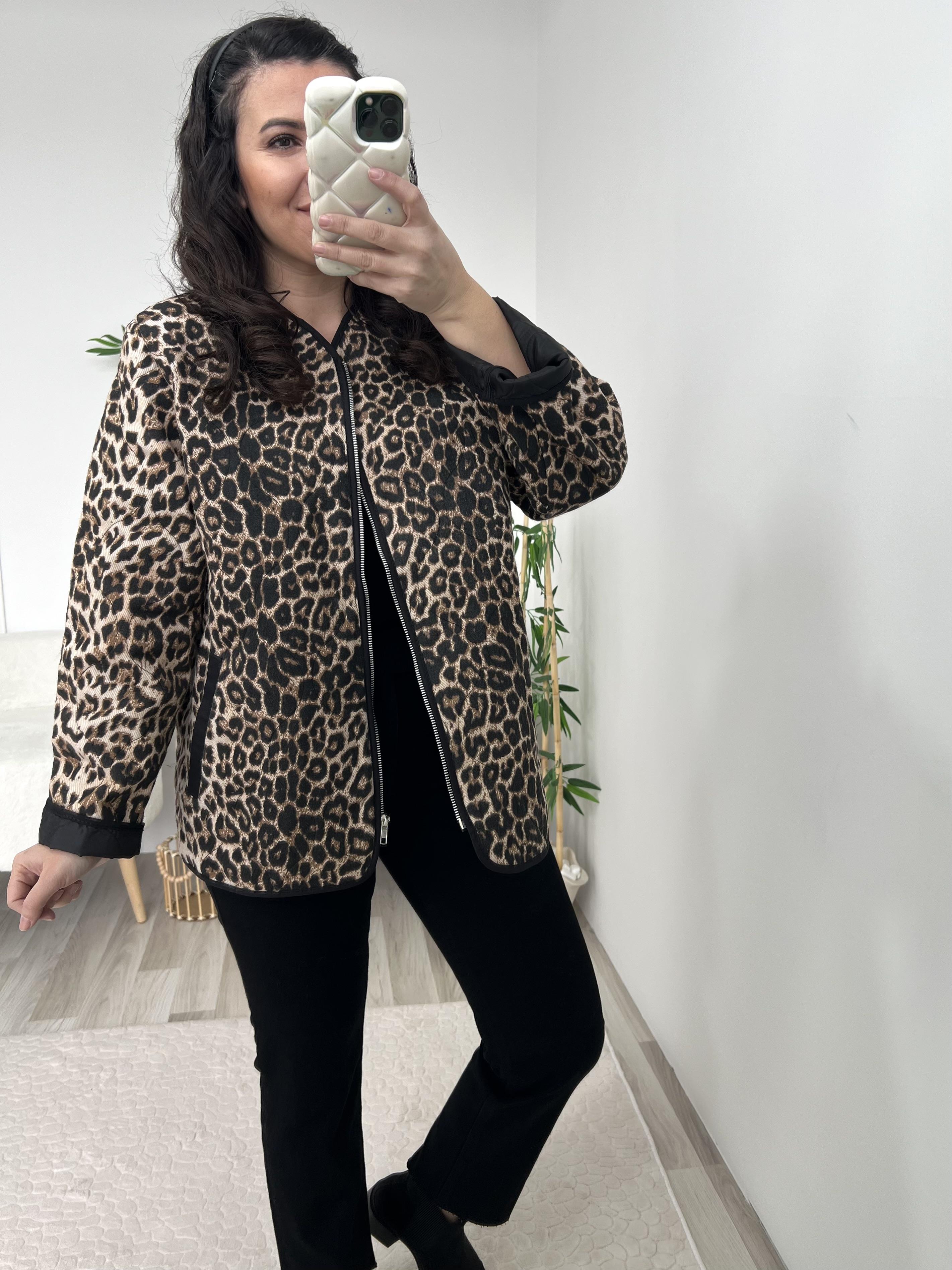 Leopar Desenli Geniş Kesim Ceket Mont 