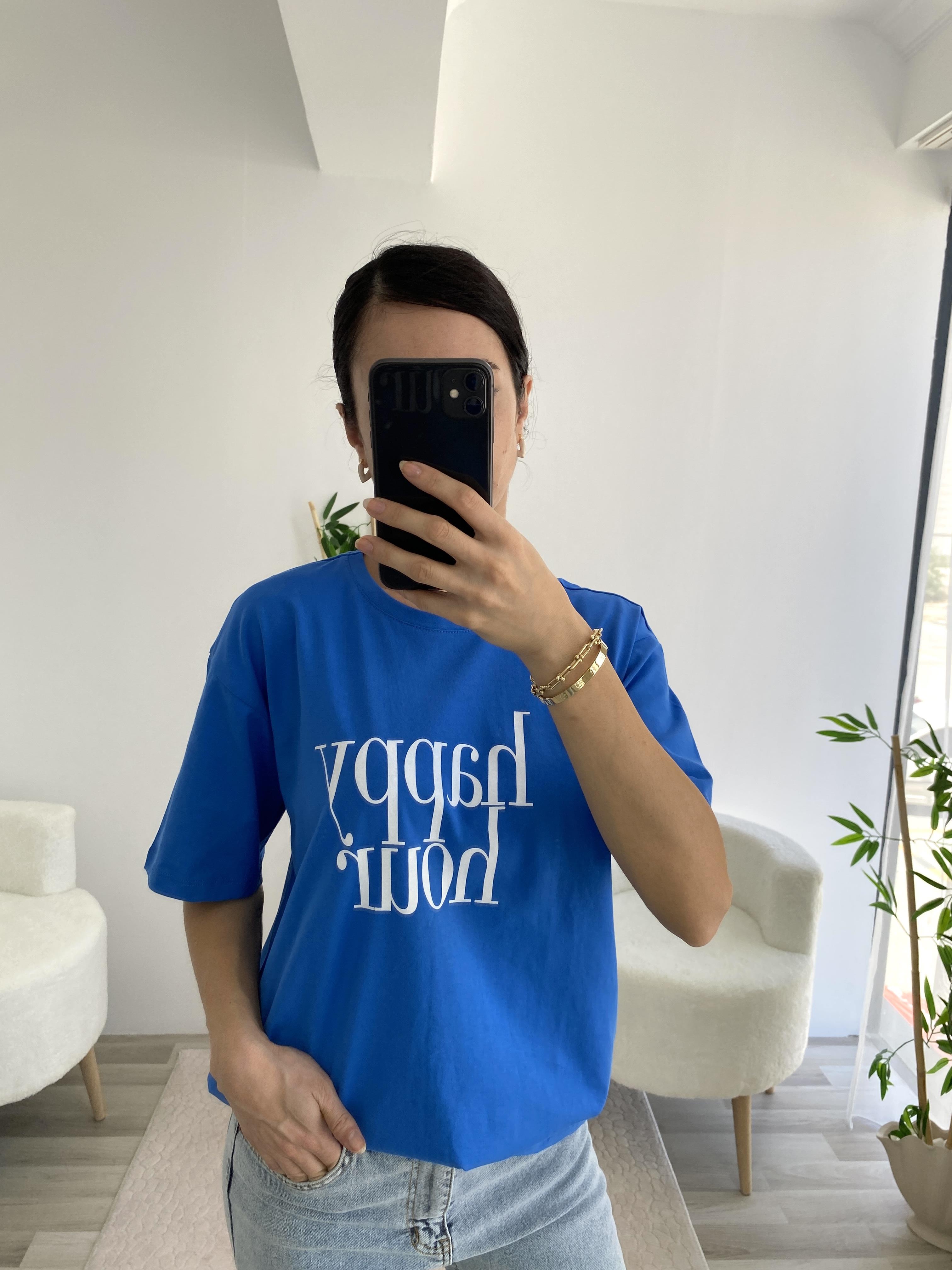 Mavi Happy Hour Baskılı Tişört 