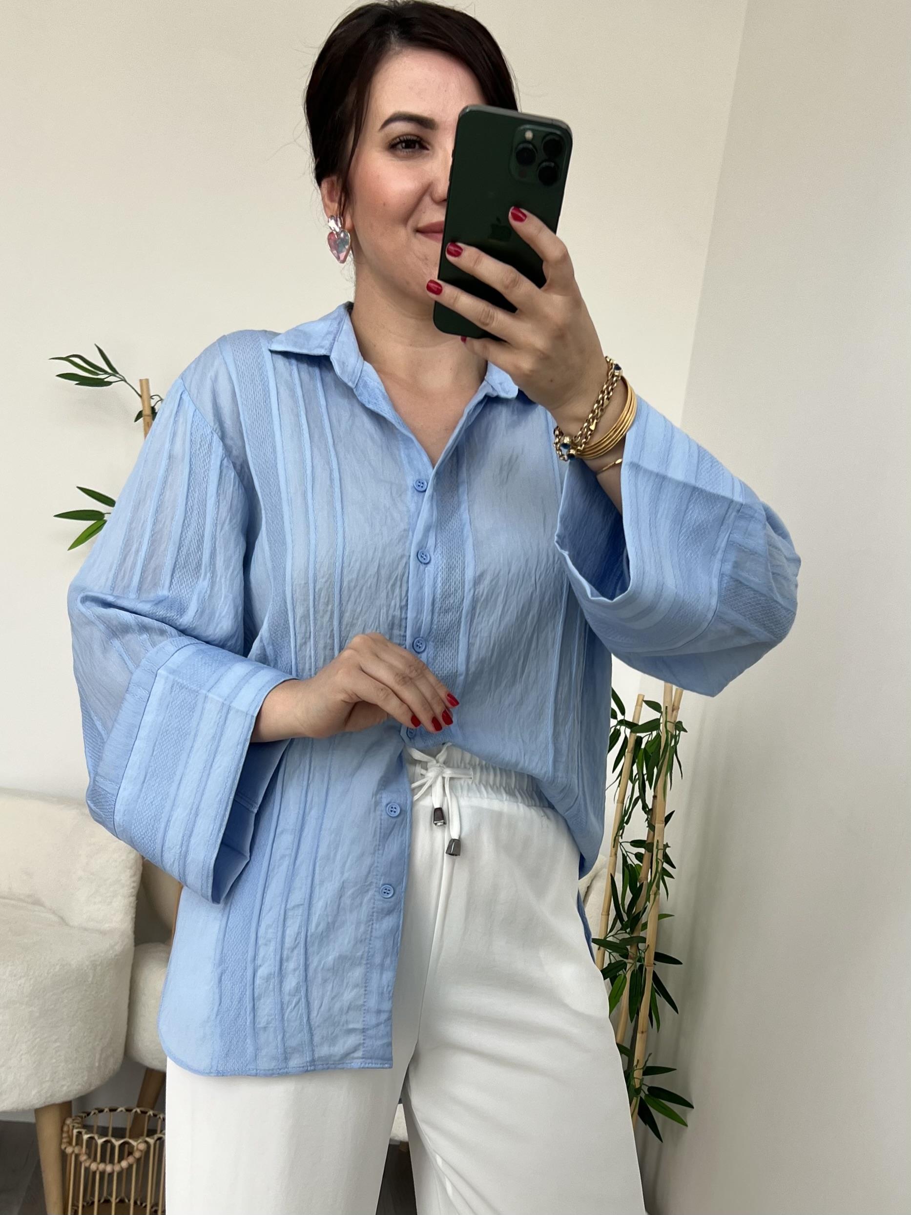 Mavi Kimono Kol Gömlek