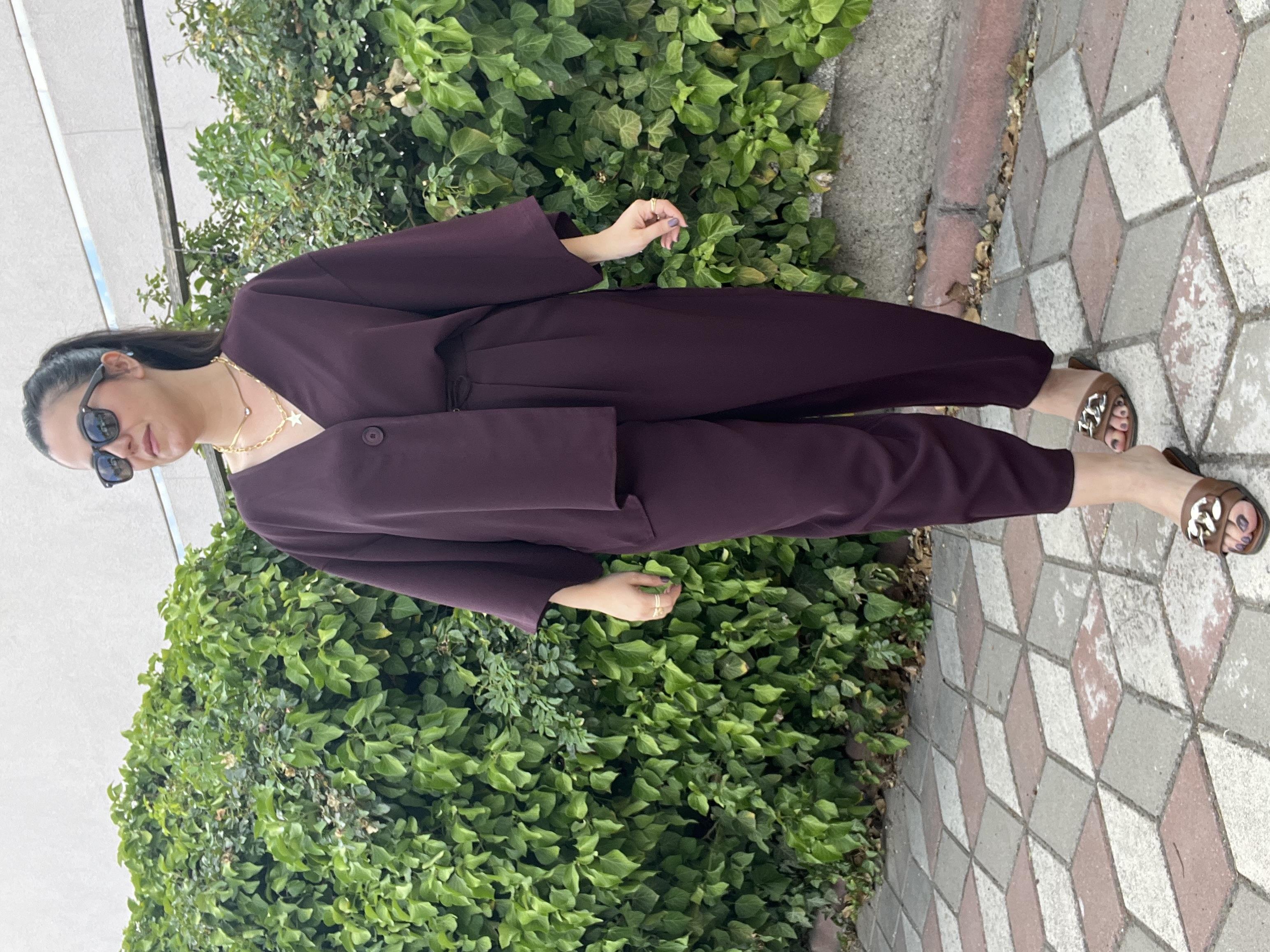 Mürdüm Şalvar Kesim Pilili Pantolon