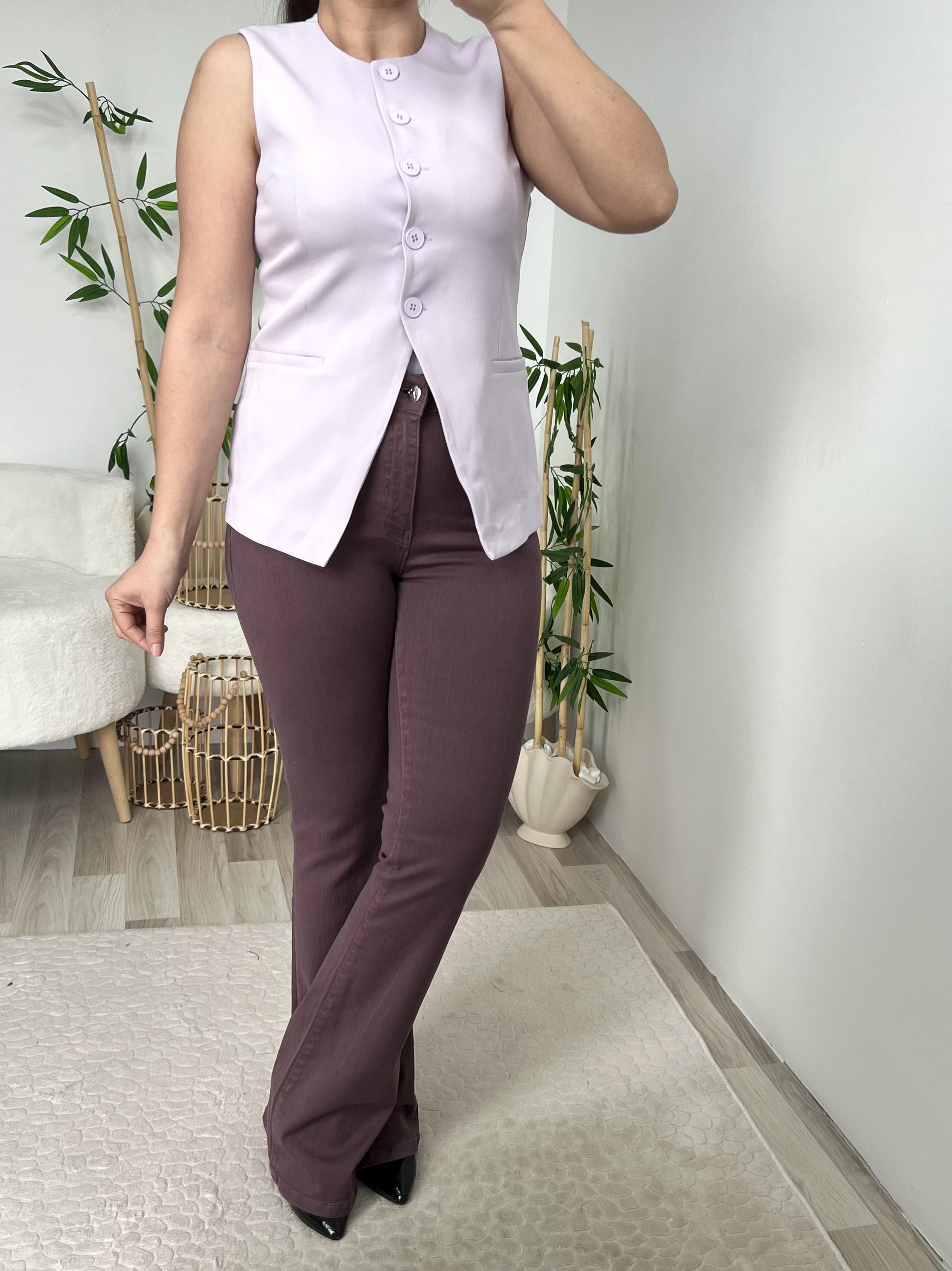 Mürdüm Yıkama Efektli İspanyol PaçaJean Pantolon