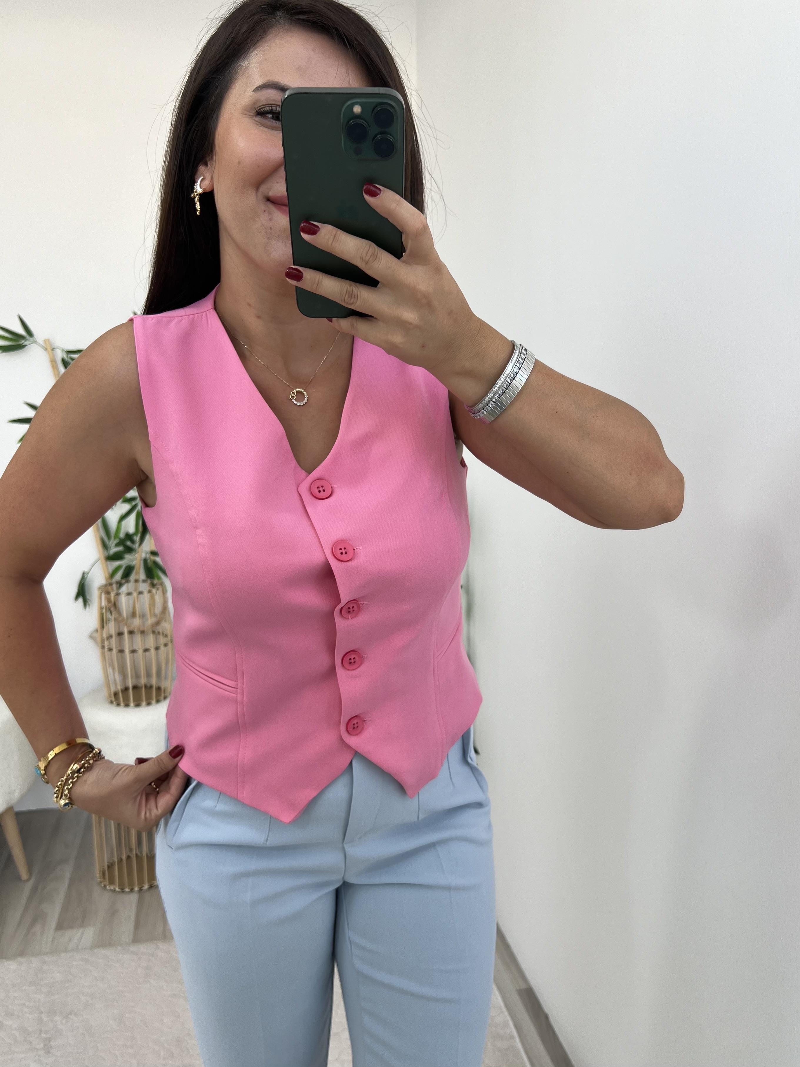 PEMBE DÜĞME KAPAMALI TENNİ YELEK