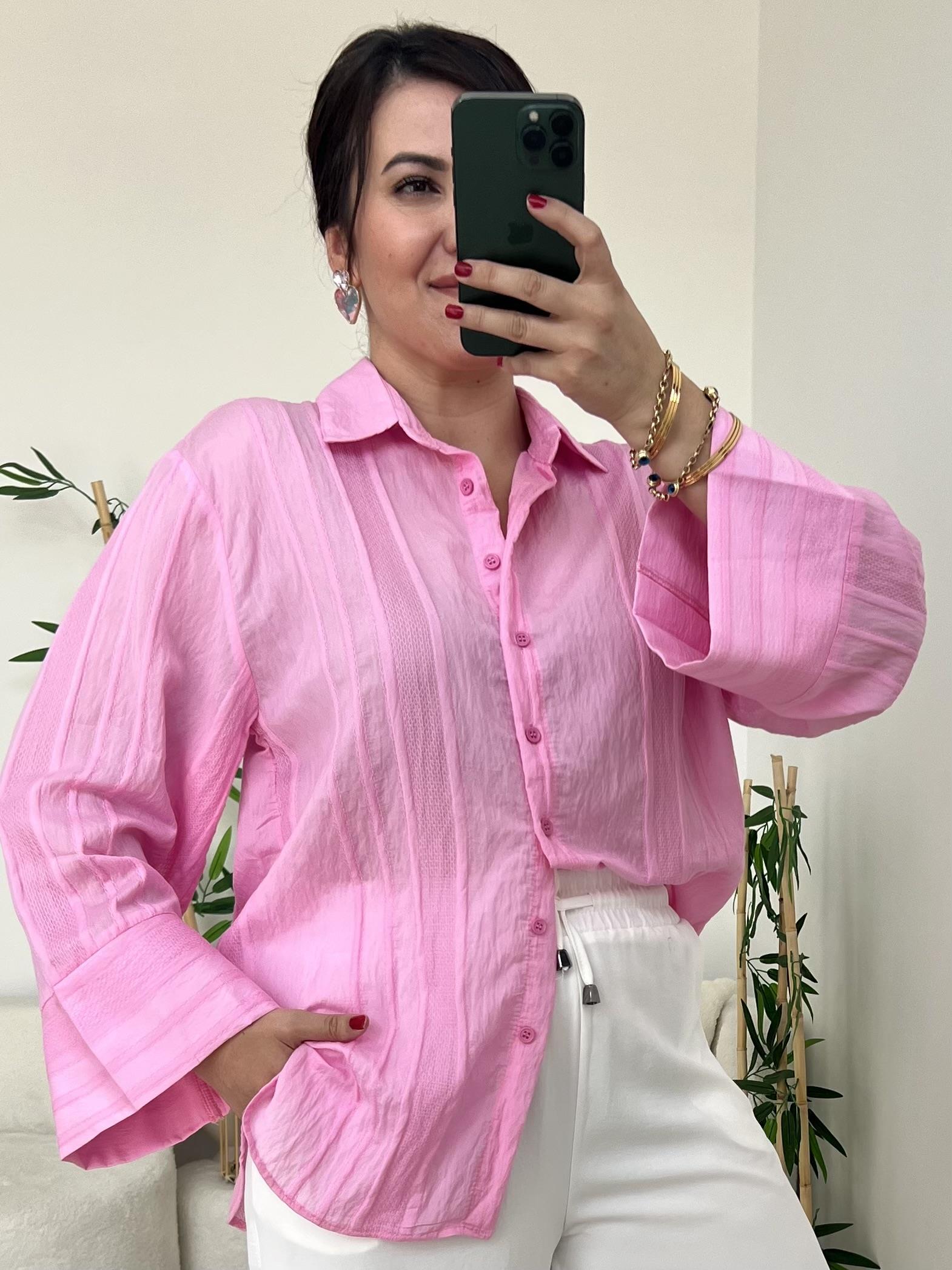 Pembe Kimono Kol Gömlek