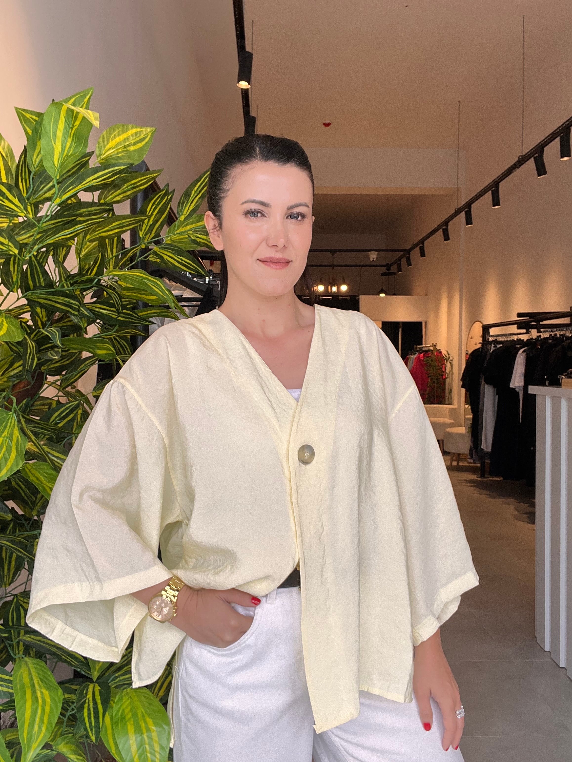 Sarı Tek Düğme Kimono Gömlek