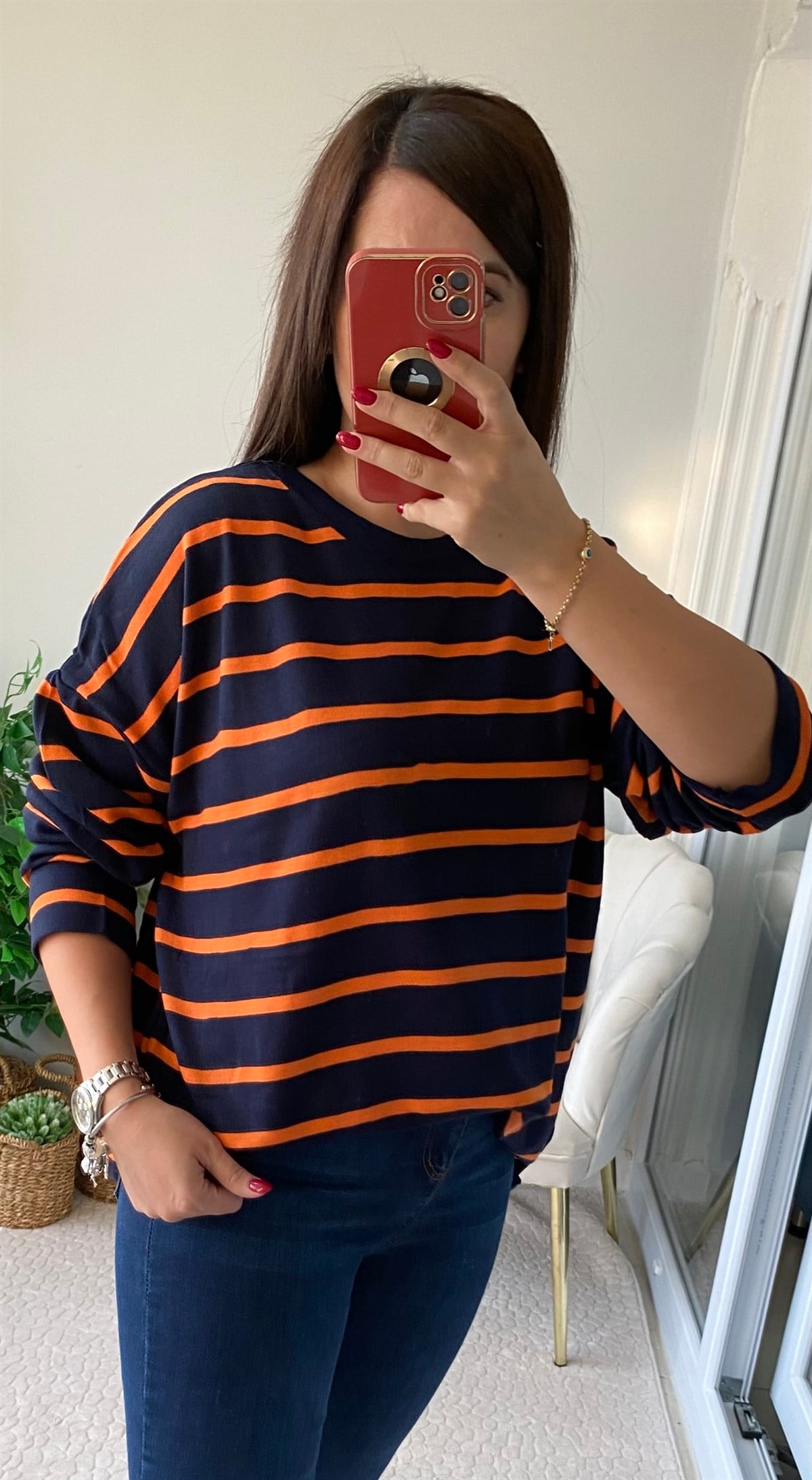 SIFIR YAKA ÇİZGİLİ KAZAK