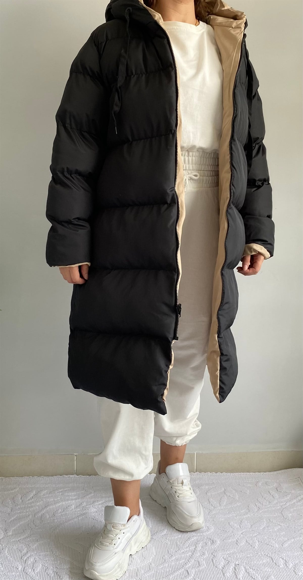 ŞİŞME ÇİFT TARAFLI OVERSIZE KAPŞONLU UZUN MONT