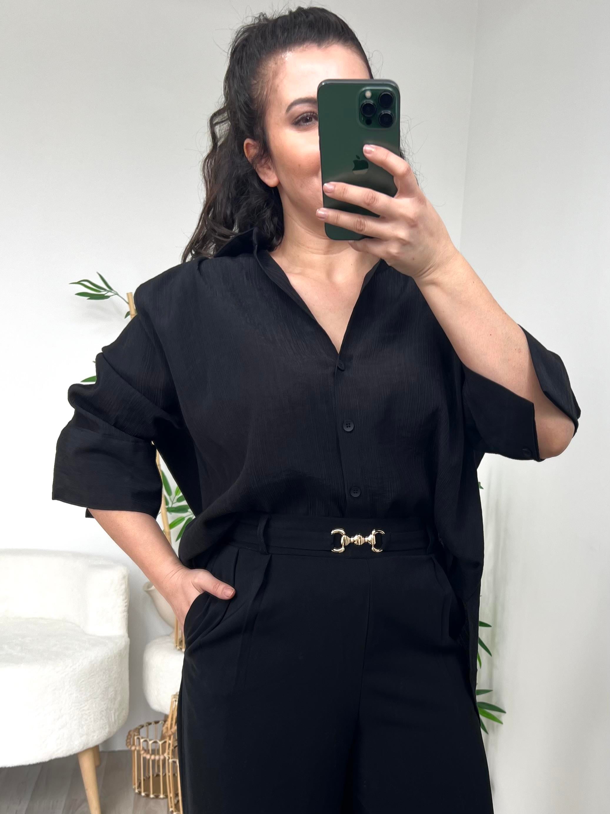 Siyah Bermuda Kol Salaş Gömlek