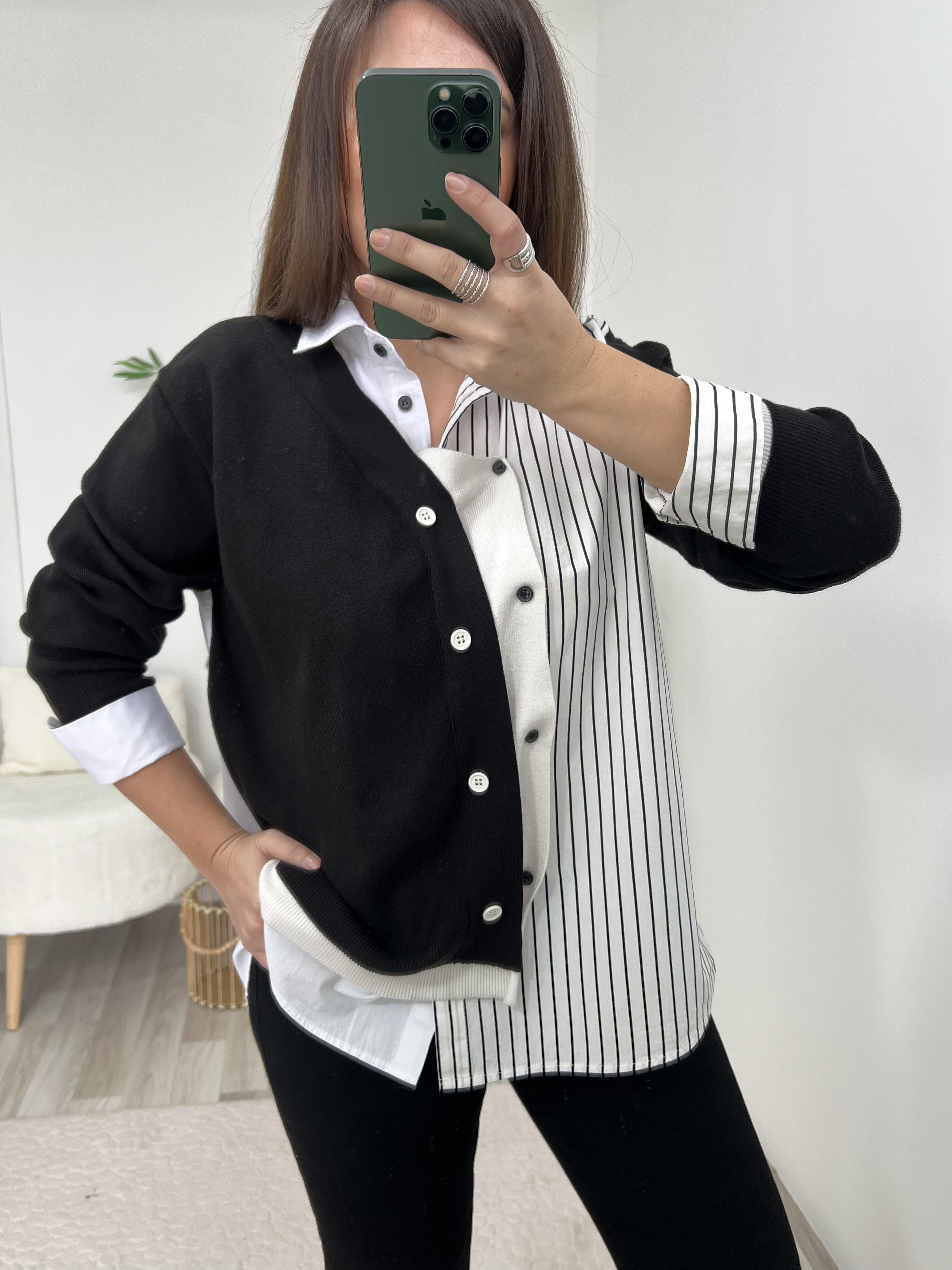 Siyah-Beyaz Twist Model Gömlek Hırka