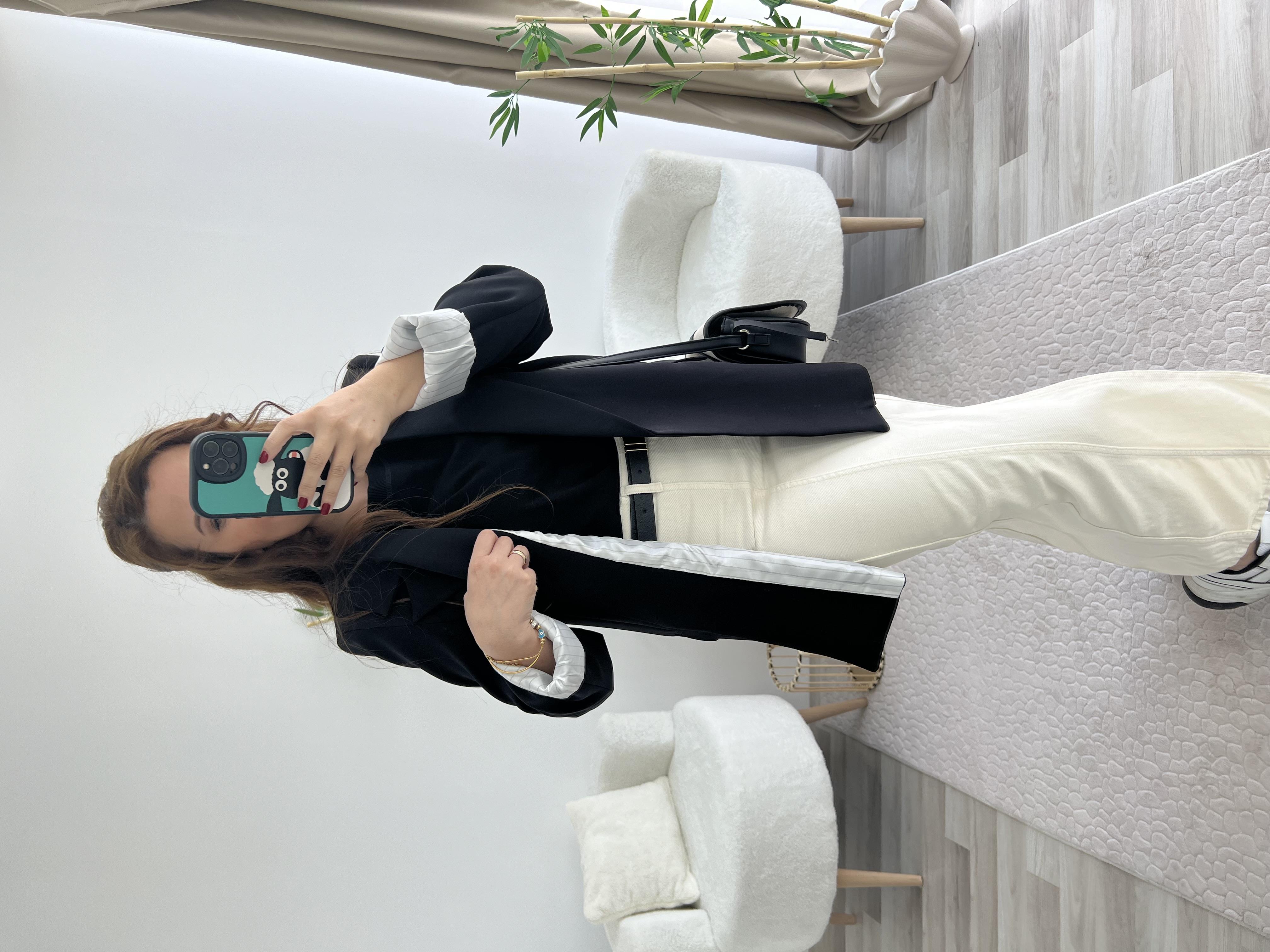 SİYAH ÇİZGİLİ ASTAR DETAYLI BLAZER CEKET