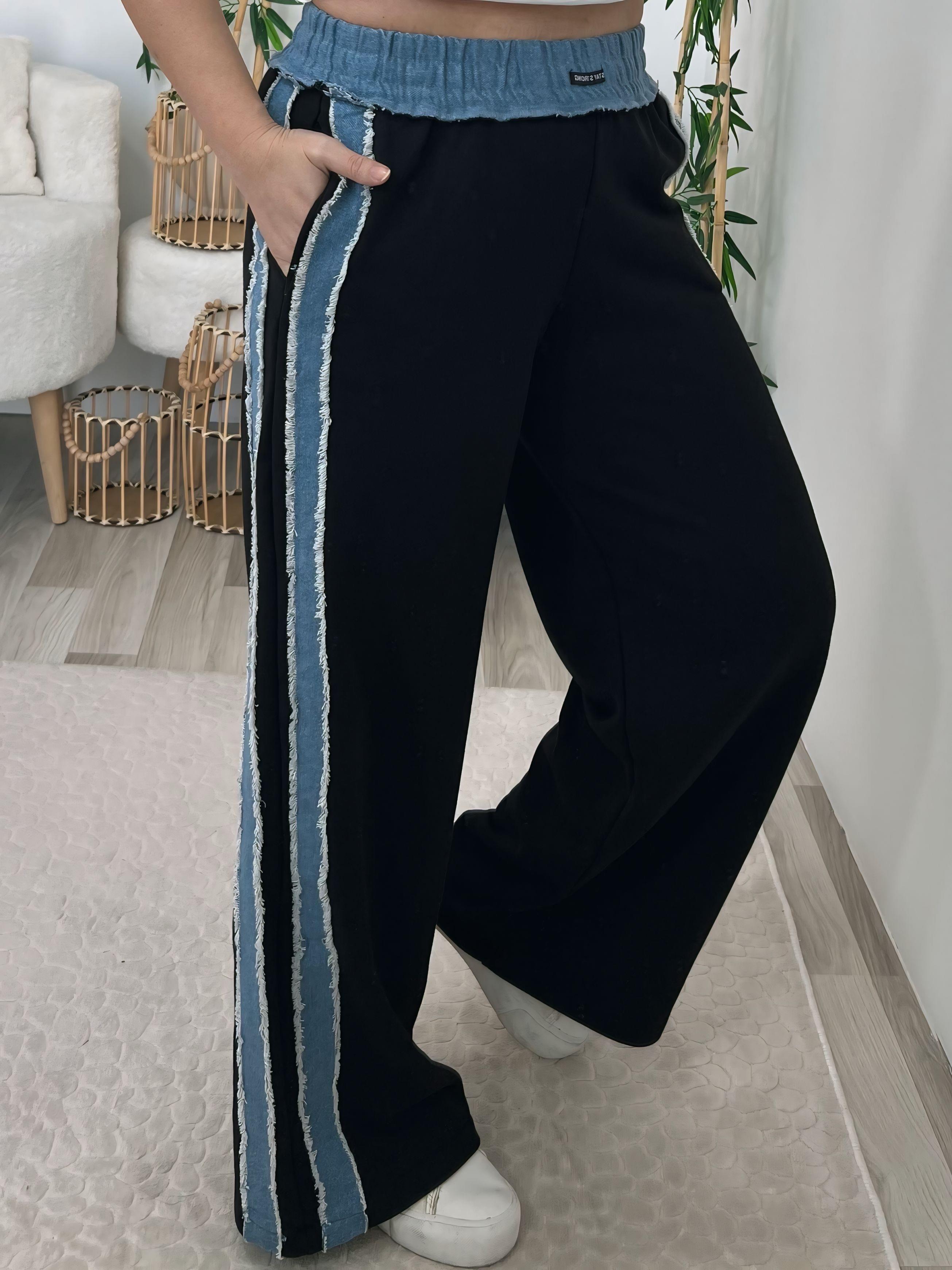 Siyah Denim Detaylı Beli Lastik Pantolon