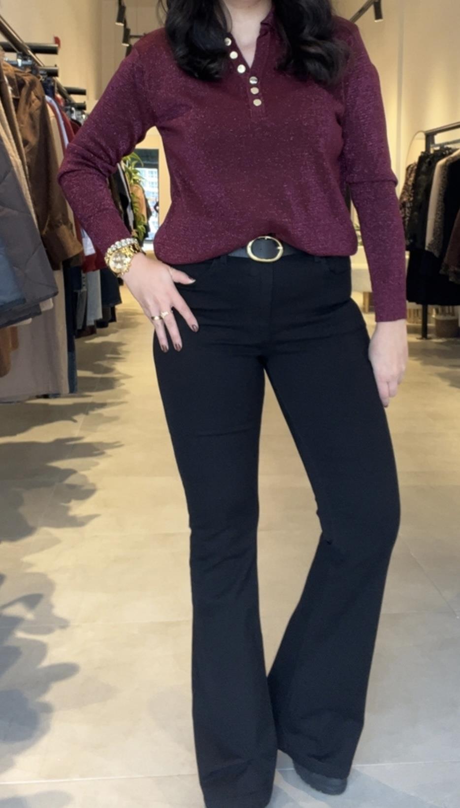Siyah İspanyol Paça Likralı Jean Pantolon
