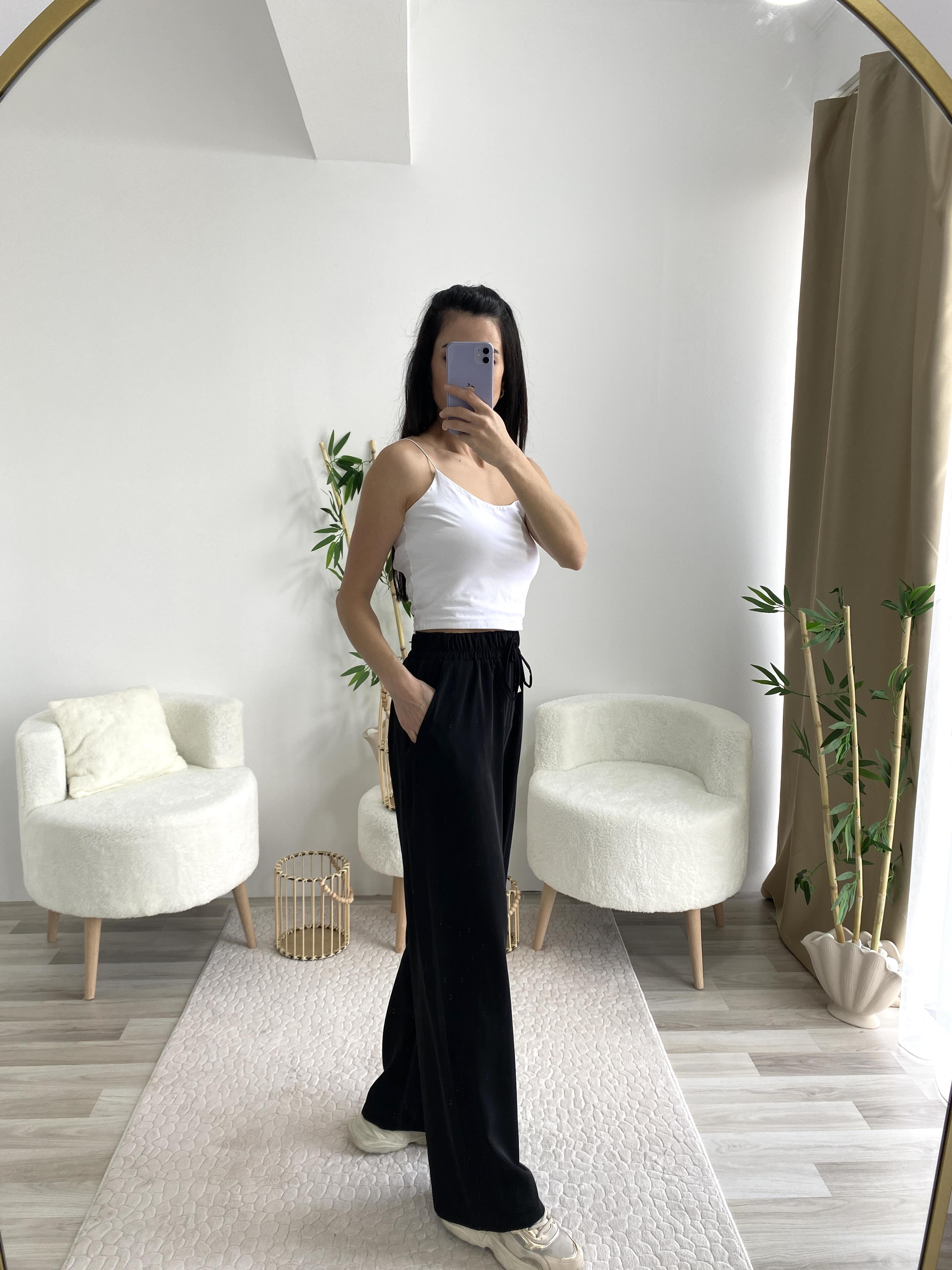 SİYAH KAYMAK DOKULU PALAZZO