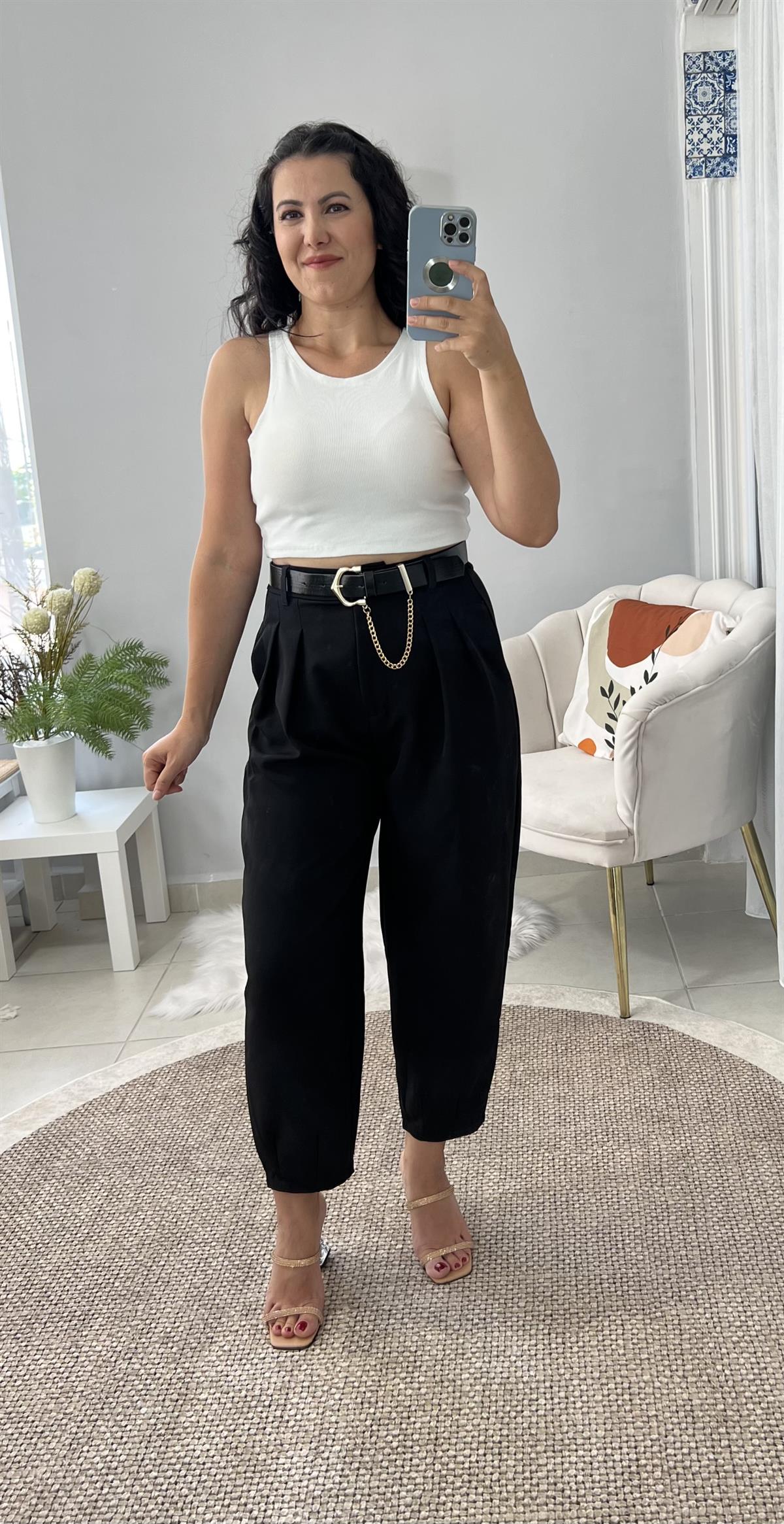 Siyah Kemerli Şalvar Pantolon 