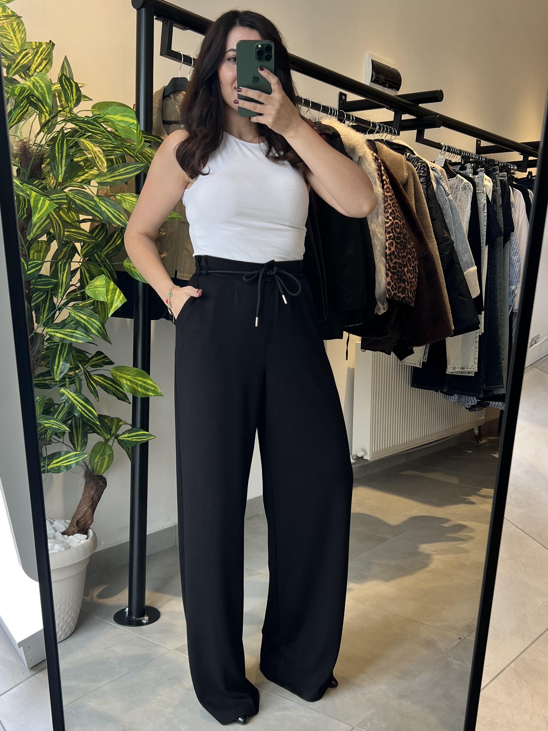 Siyah Modal Arka Beli Lastikli Pantolon