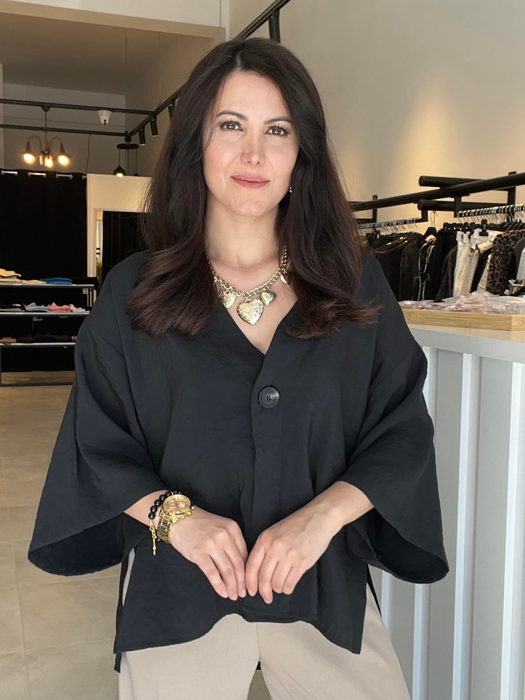 Siyah Tek Düğme Kimono Gömlek