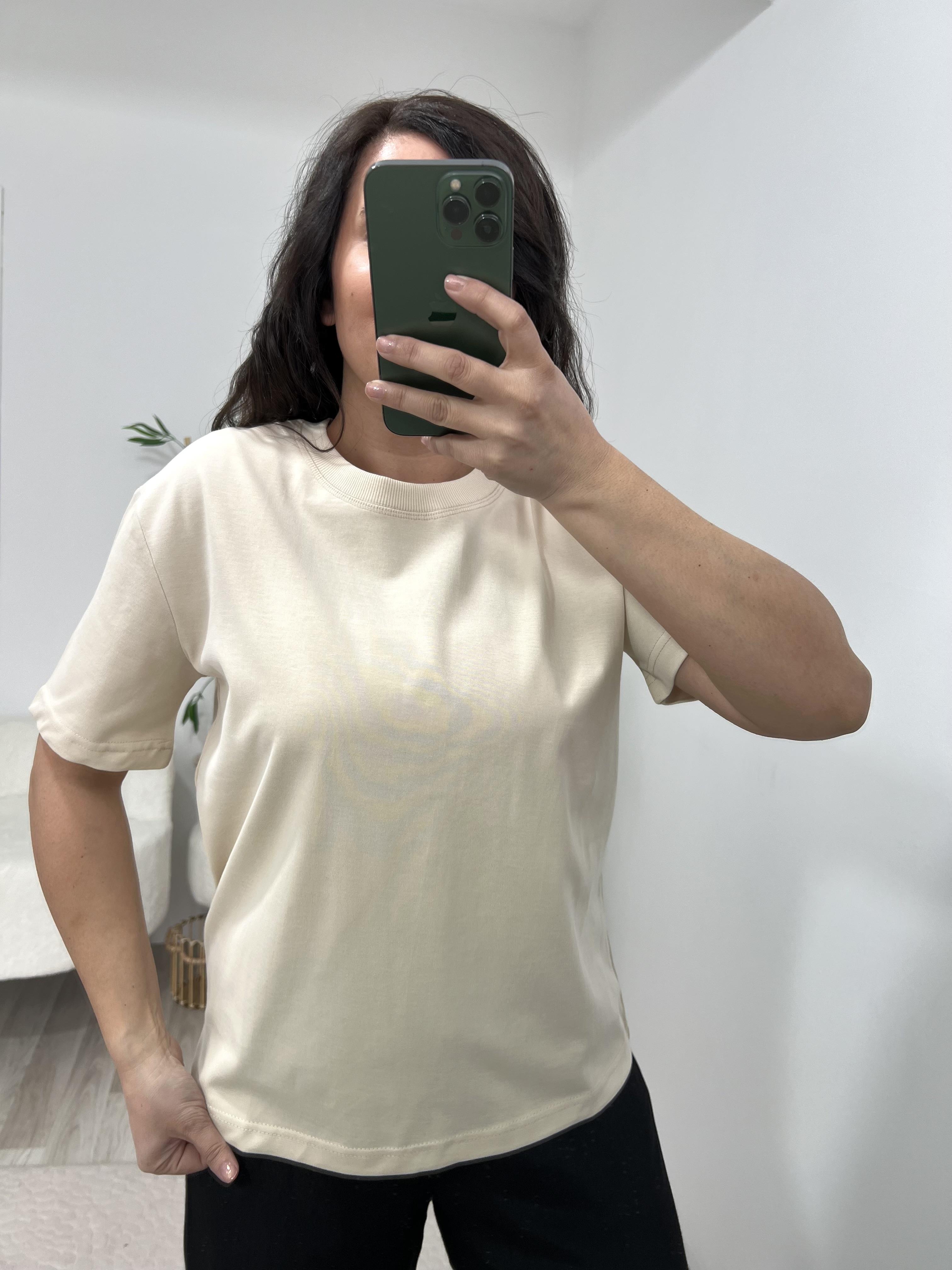 Teta Dilvin Krem Dekoratif Yaka Premium Tişört