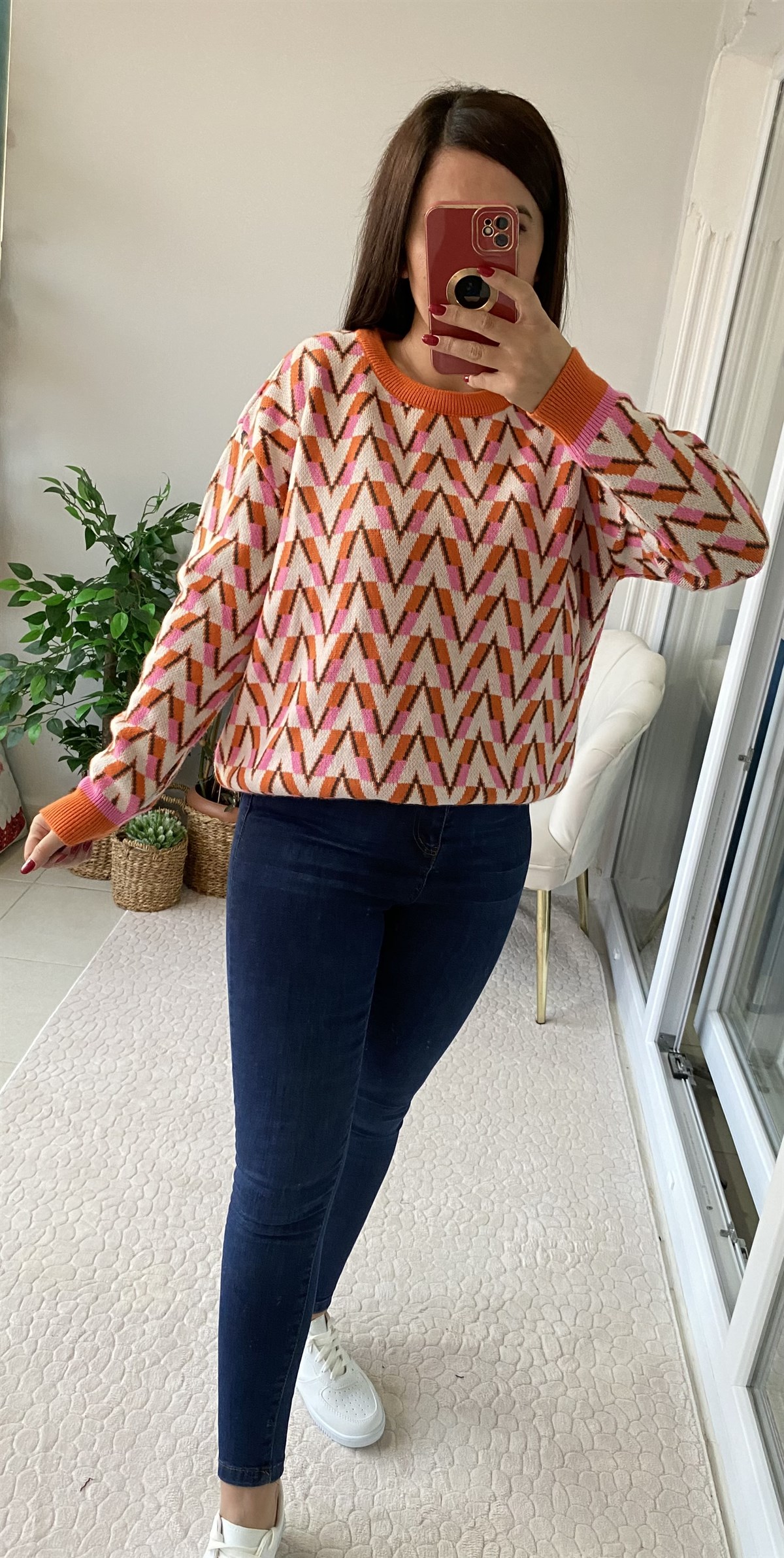 TURUNCU DESENLİ KAZAK