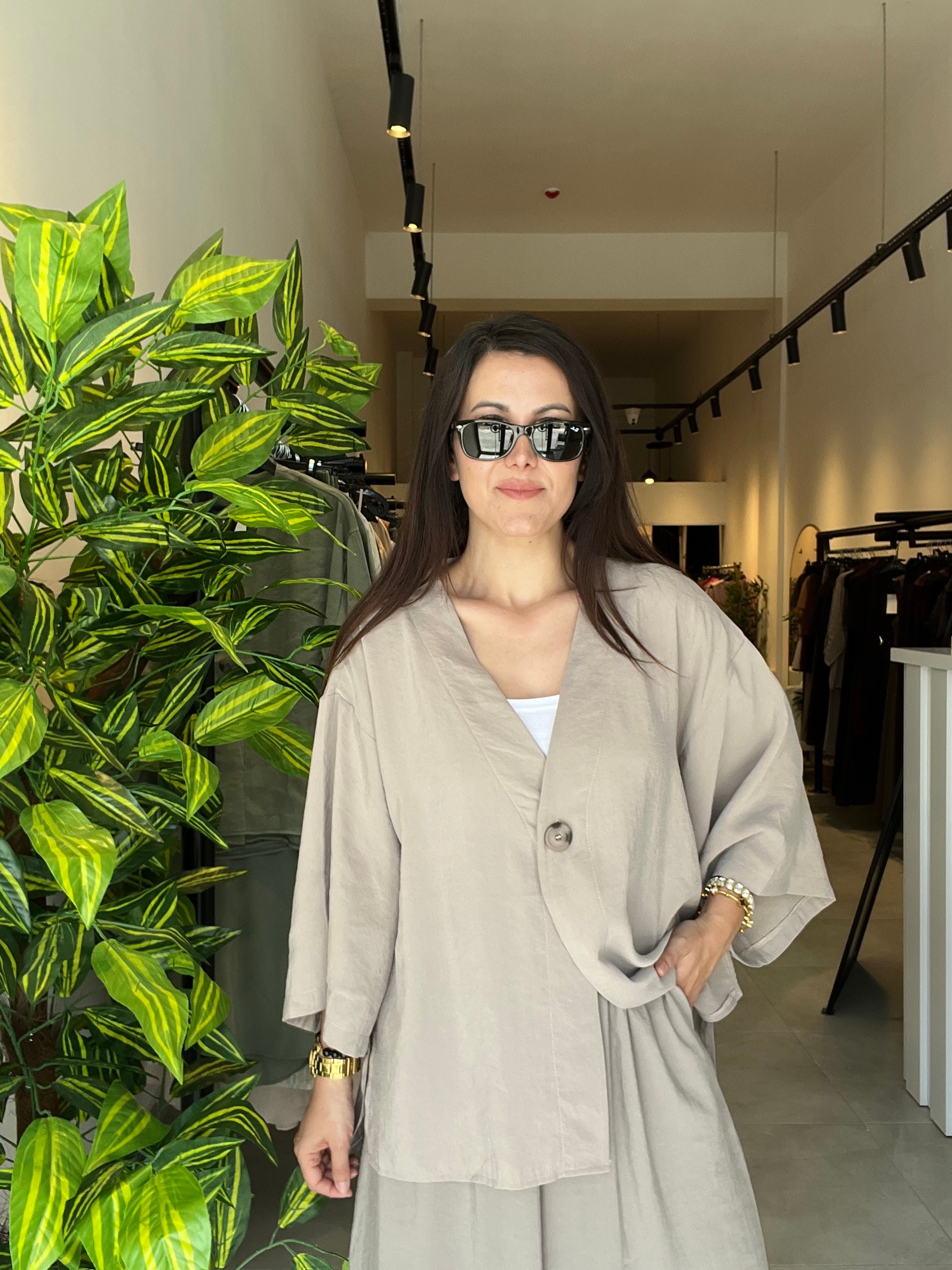Vizon Tek Düğme Kimono Gömlek