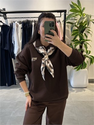 Acı Kahve Şal Detaylı Sweat